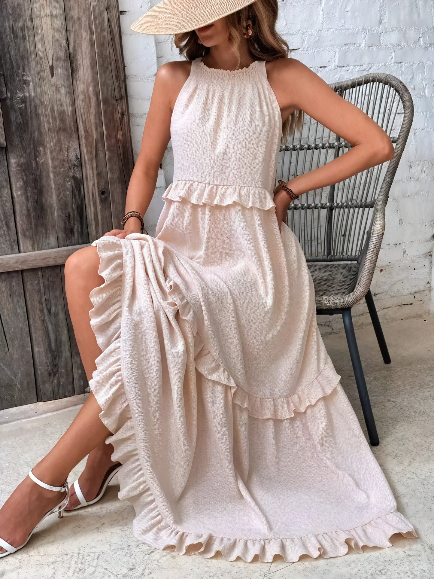 Maxi Dress Halter Neck Ruffled Detailing Flowy Lightweight Design Versatile Summer-81649-5e9e4415-9a64-4346-b1d7-5db73e5cfb70