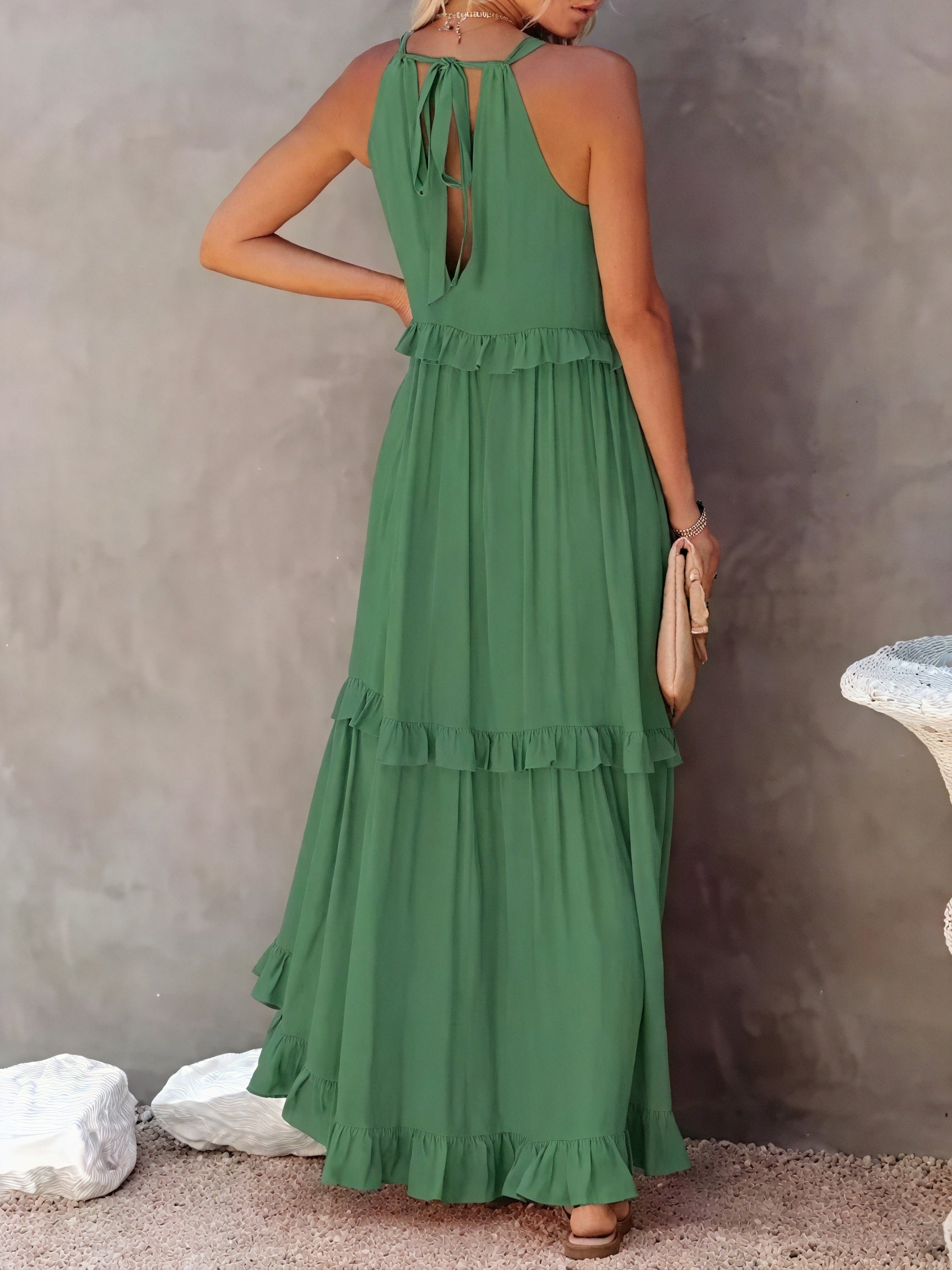 Maxi Dress Halter Neck Ruffled Detailing Flowy Lightweight Design Versatile Summer-81649-36579b3a-24f6-49ff-be44-95d5a62b1228