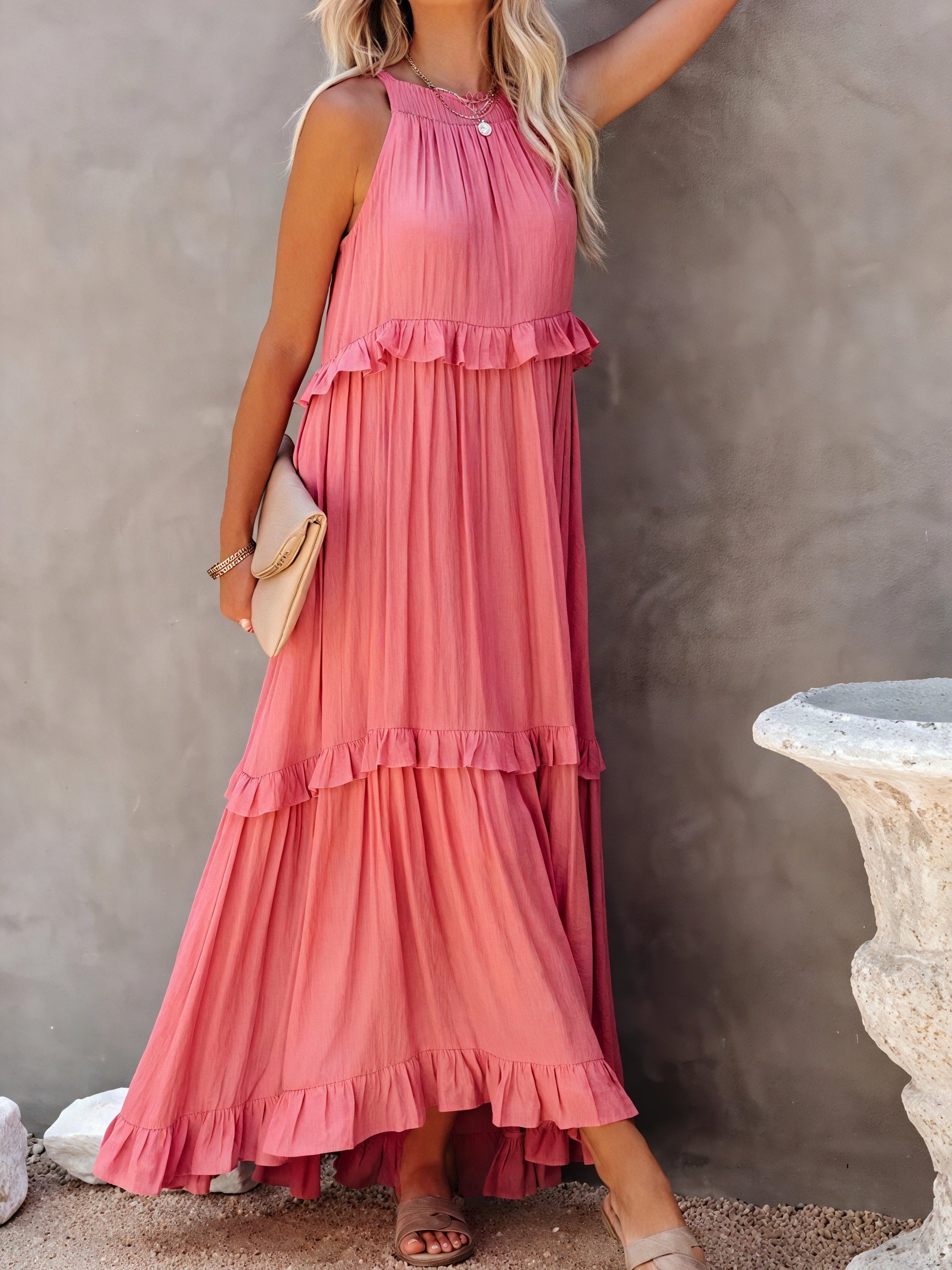 Maxi Dress Halter Neck Ruffled Detailing Flowy Lightweight Design Versatile Summer-81649-9ecb1298-d810-4ef7-b42f-faffde761c81