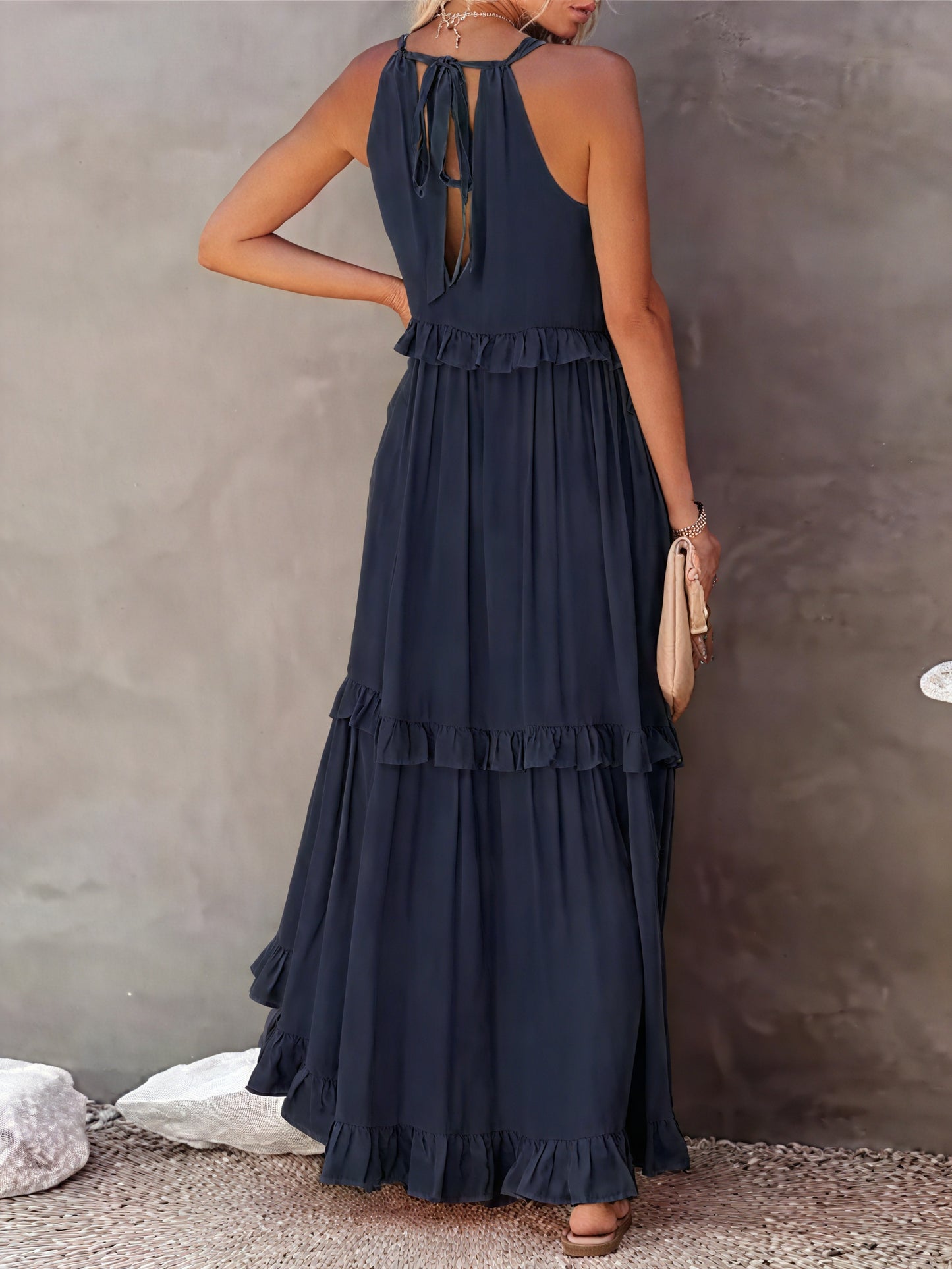 Maxi Dress Halter Neck Ruffled Detailing Flowy Lightweight Design Versatile Summer-81649-b705a98f-5d2e-4093-991d-0c6bc168fb86