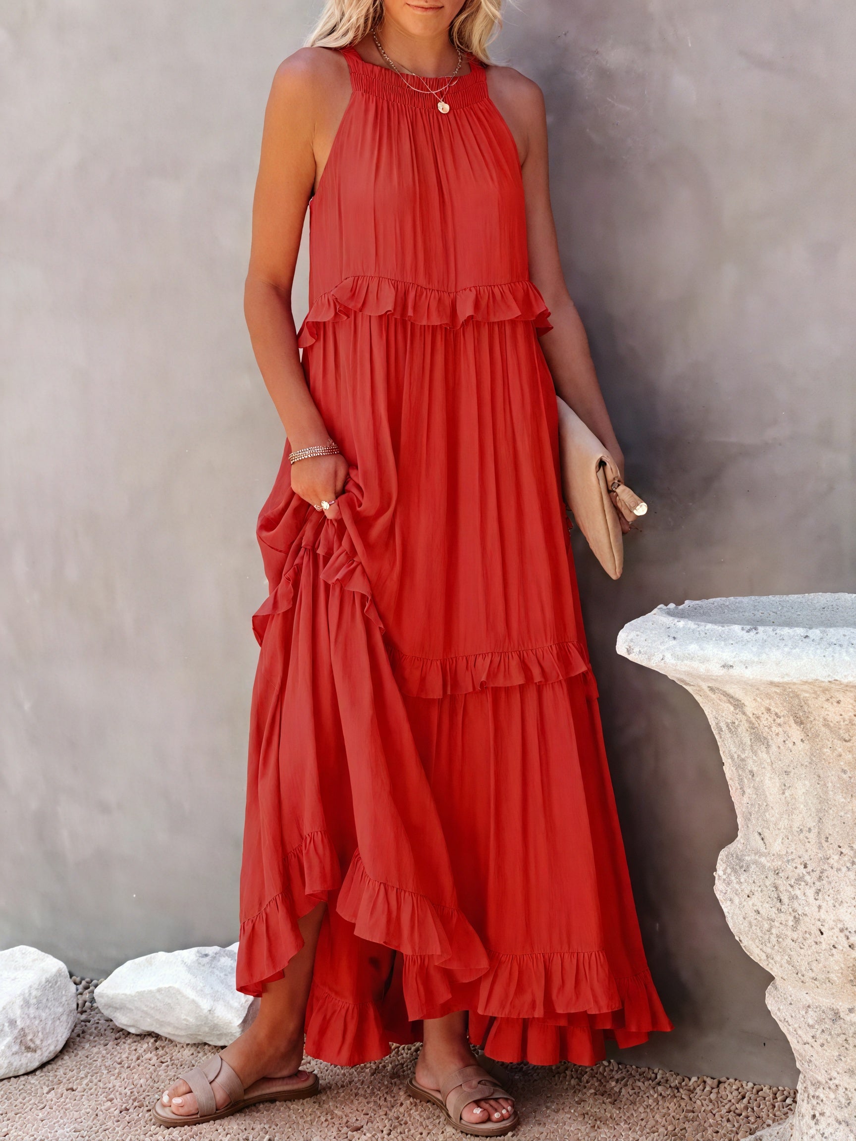 Maxi Dress Halter Neck Ruffled Detailing Flowy Lightweight Design Versatile Summer-81649-826e933d-4722-4c66-bf3e-b25b277c5731