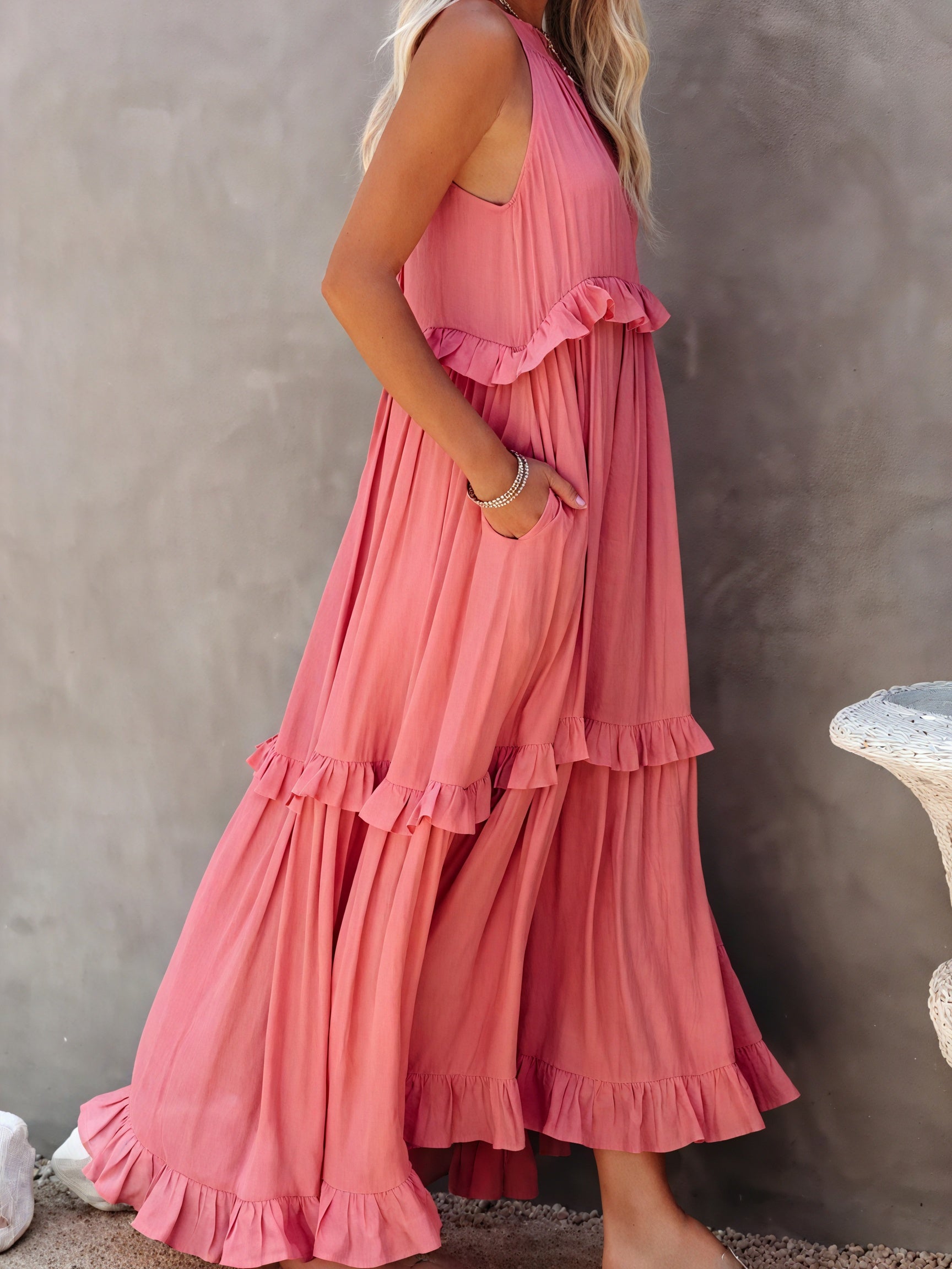 Maxi Dress Halter Neck Ruffled Detailing Flowy Lightweight Design Versatile Summer-81649-7cf9329f-c32d-4996-b580-d34bebd31432