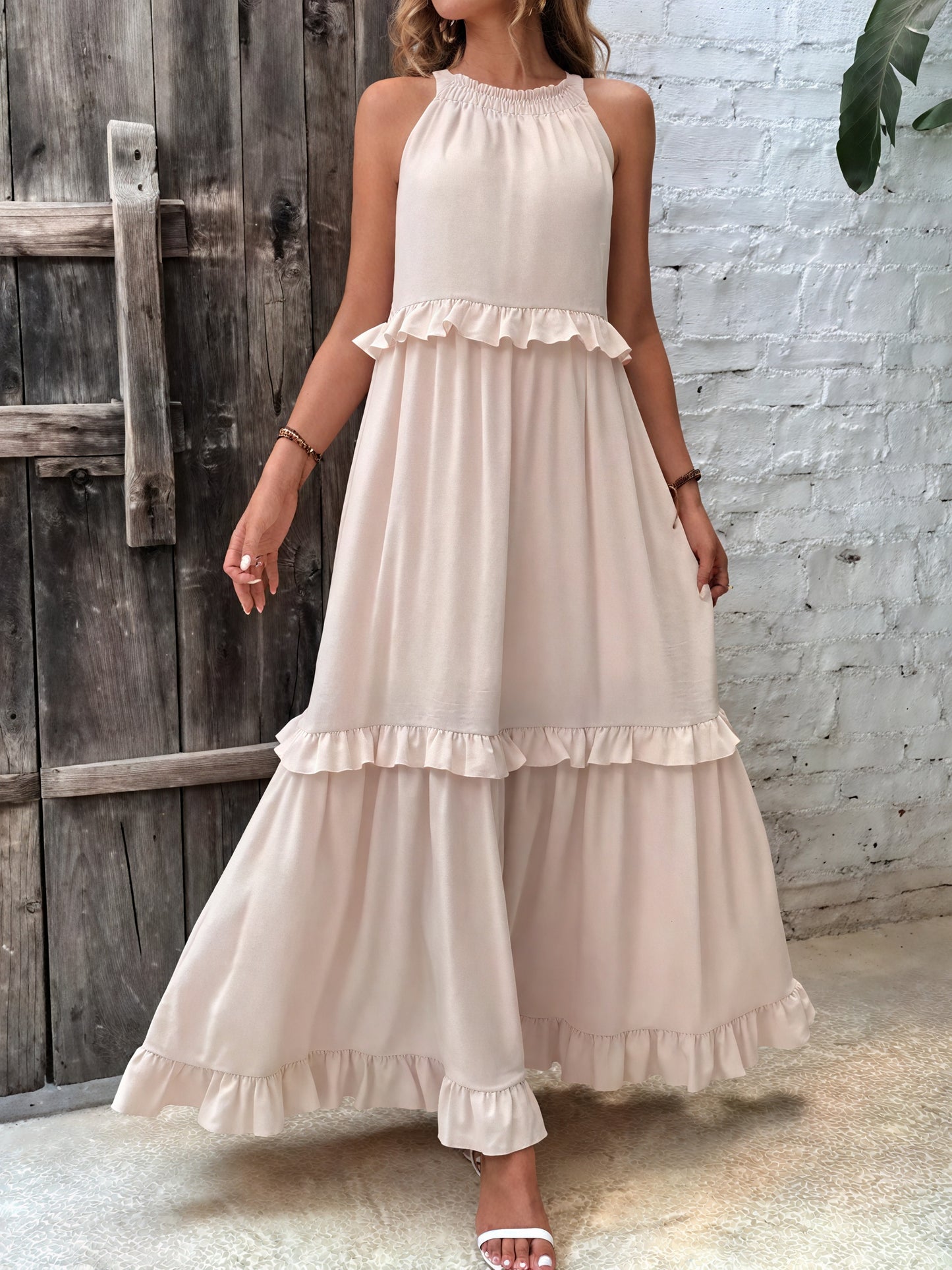 Maxi Dress Halter Neck Ruffled Detailing Flowy Lightweight Design Versatile Summer-81649-cb3fbac1-c843-4486-9962-45757a535870