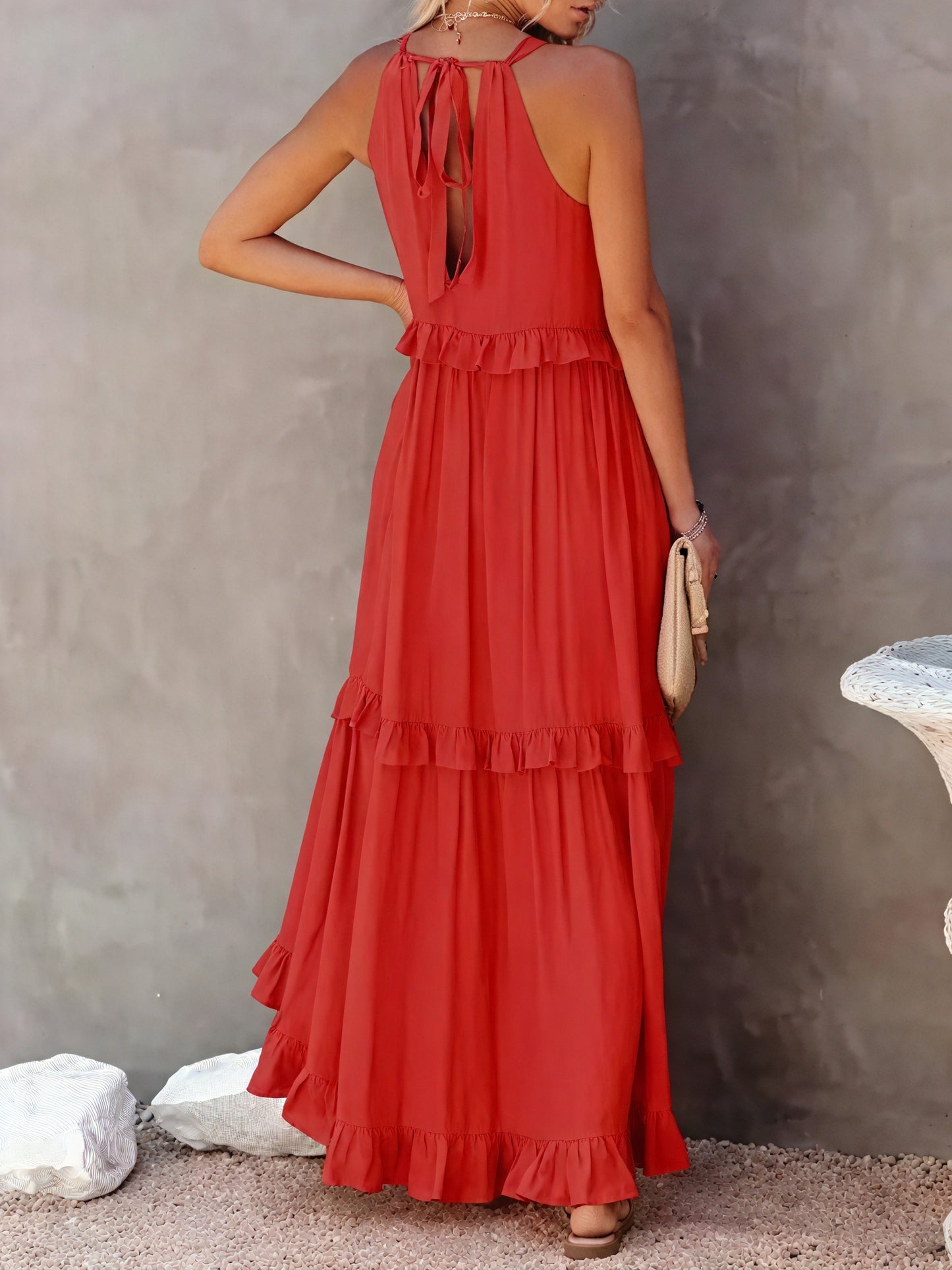Maxi Dress Halter Neck Ruffled Detailing Flowy Lightweight Design Versatile Summer-81649-20b26ad0-2c39-43bb-9fe3-68656fd131f9