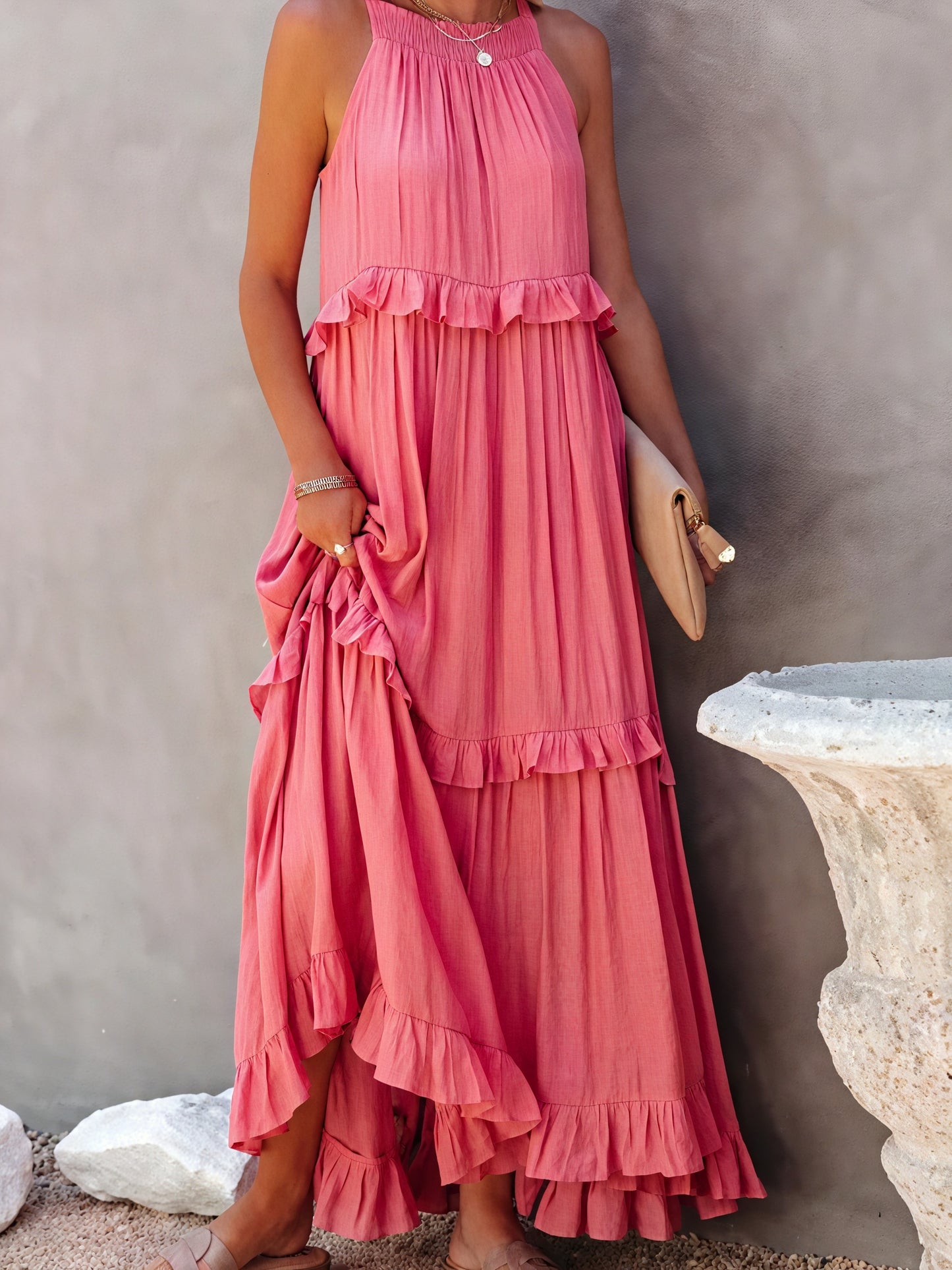 Maxi Dress Halter Neck Ruffled Detailing Flowy Lightweight Design Versatile Summer-81649-151f53af-c888-413b-b190-900fa9c62e87