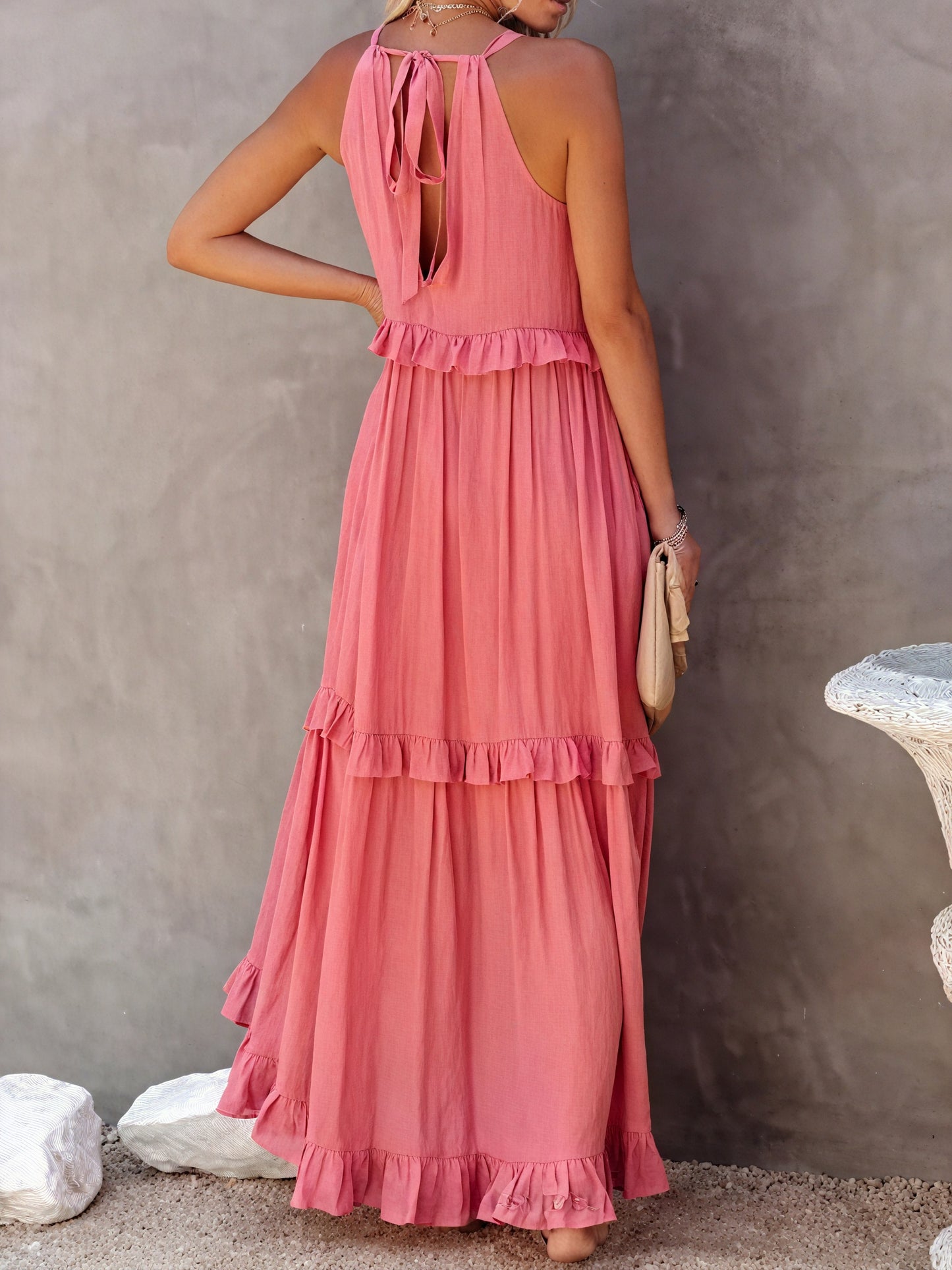Maxi Dress Halter Neck Ruffled Detailing Flowy Lightweight Design Versatile Summer-81649-e6174730-1010-4688-b362-e0eb34b0613a