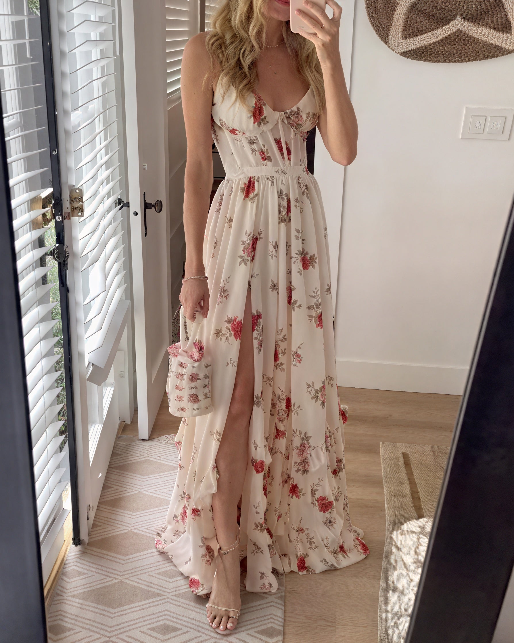 Maxi Dress Floral Print Spaghetti Strap High Slit Flowy Silhouette Summer Vacation Dress-81660-c2776744-db3d-4636-a910-f75376f73795