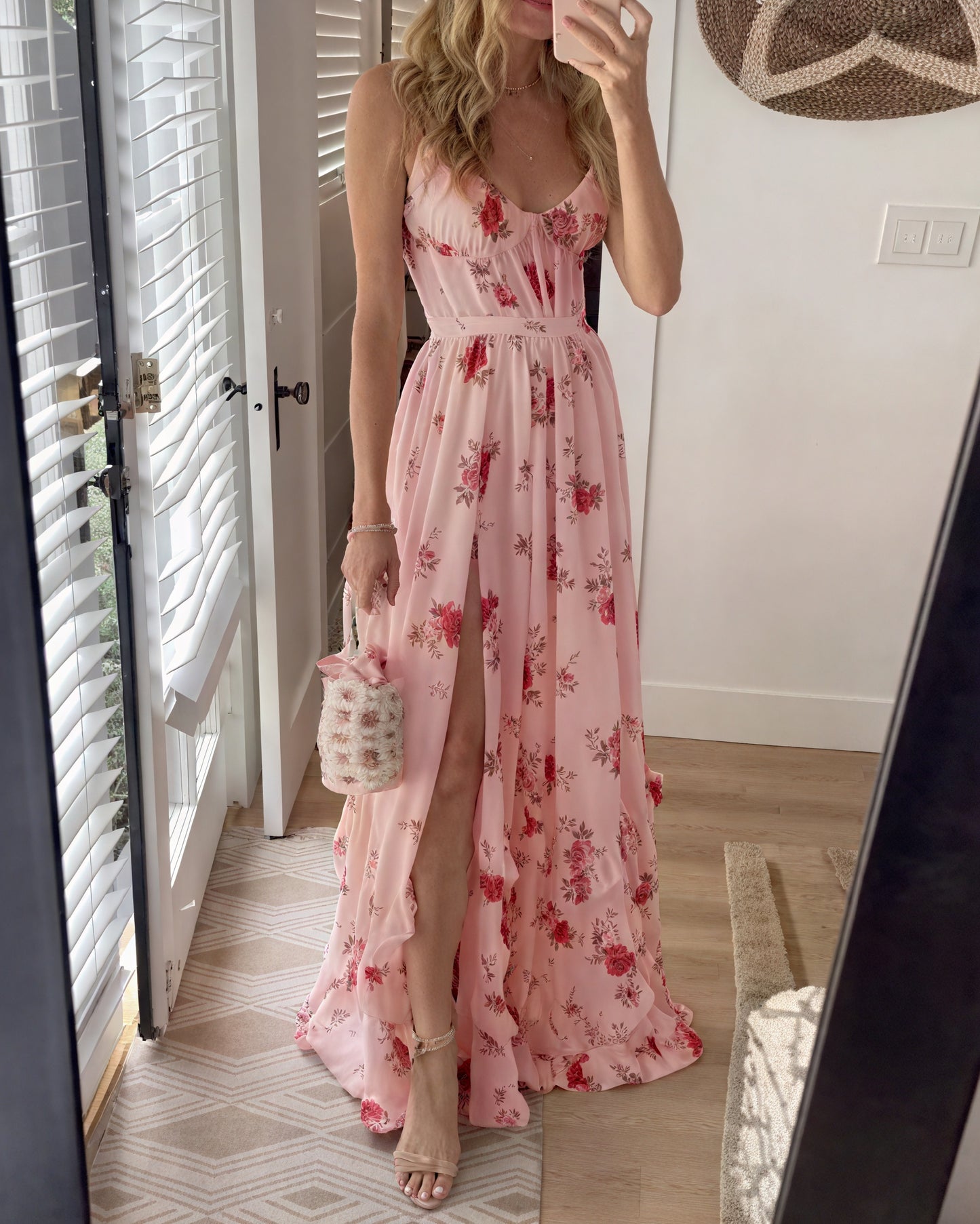 Maxi Dress Floral Print Spaghetti Strap High Slit Flowy Silhouette Summer Vacation Dress-81660-de1e57a6-15a1-4e28-8a5f-57fcac7f3767