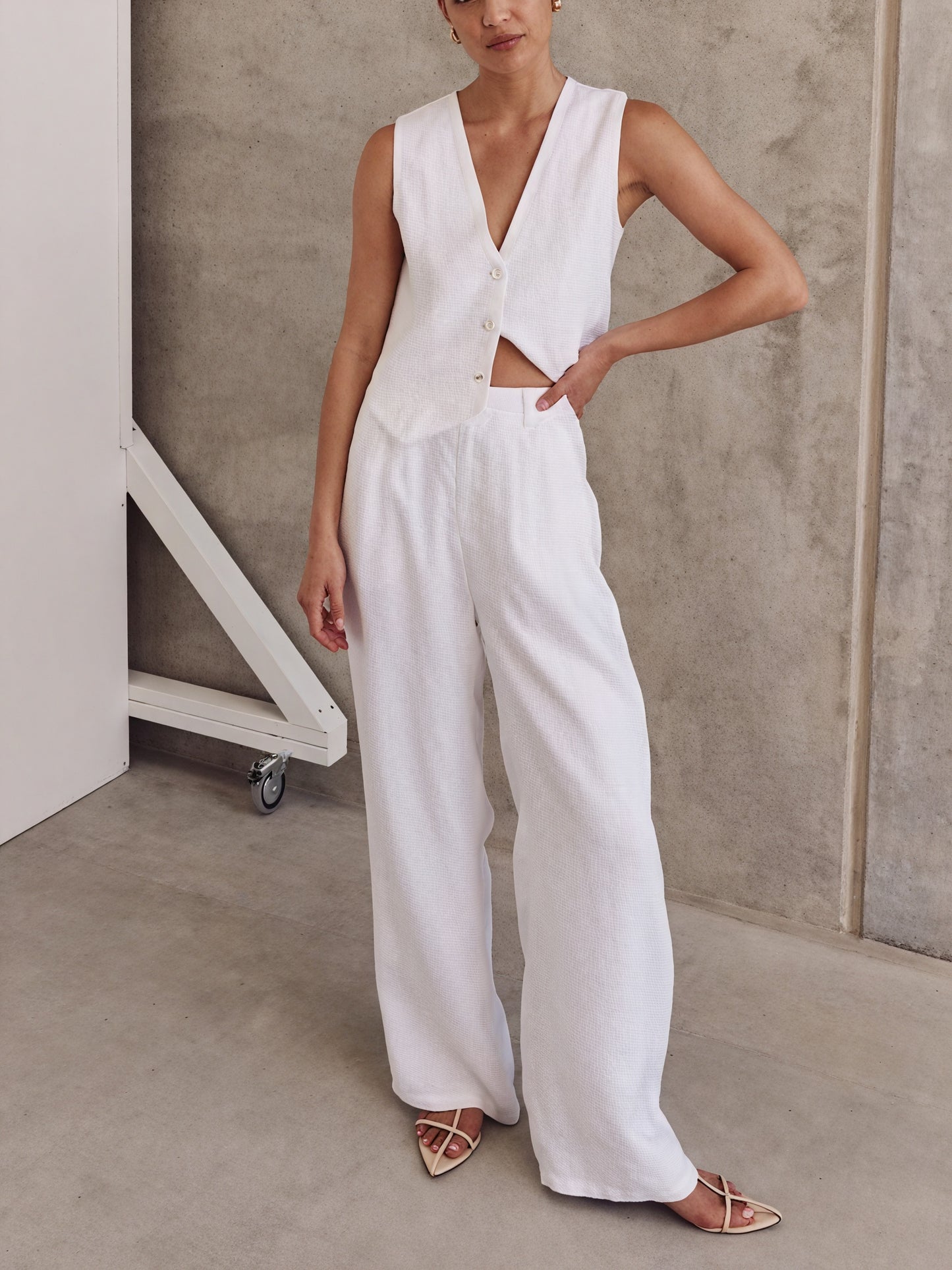 Wide-Leg Two-Piece Set with Sleeveless Vest
