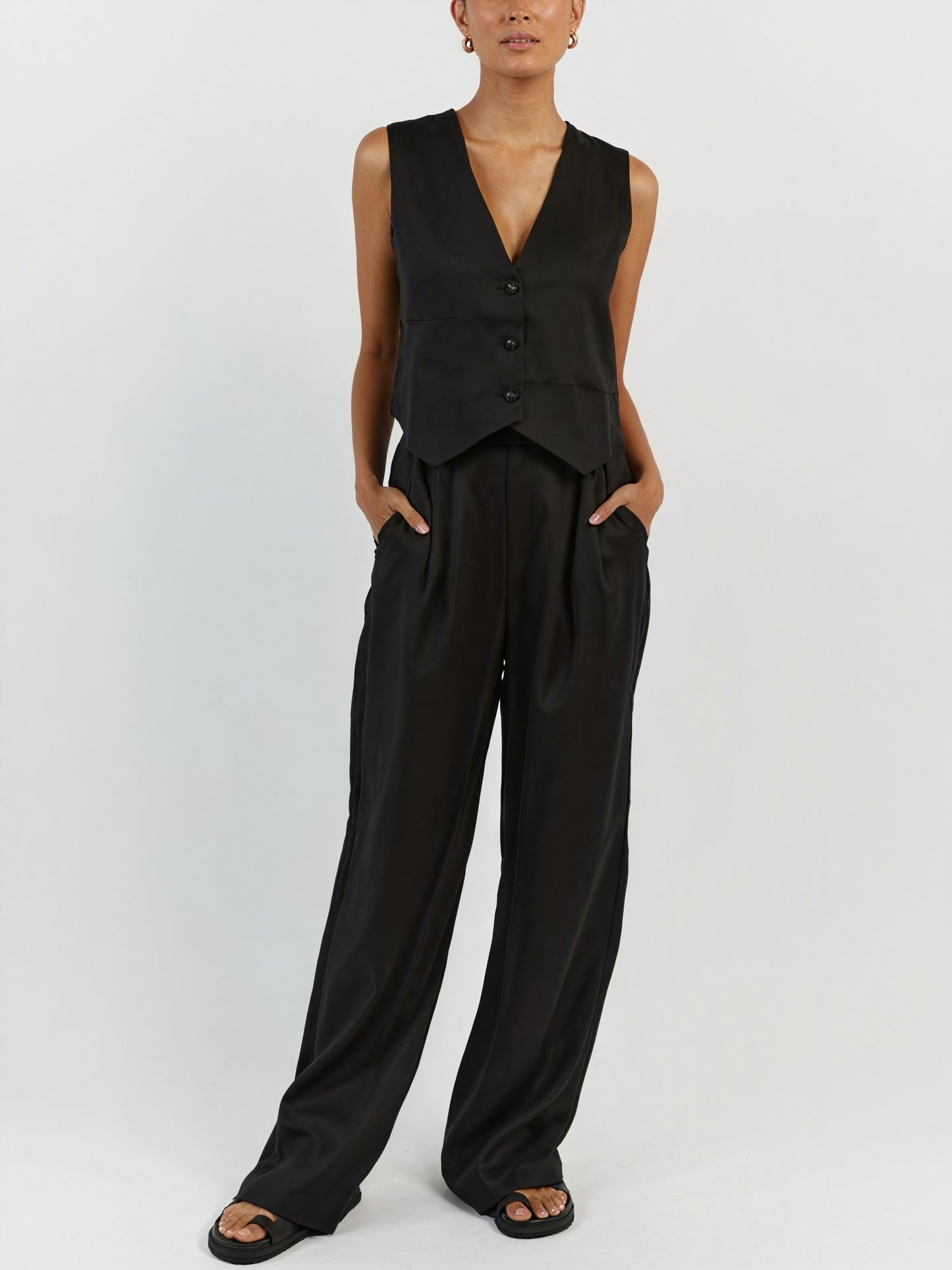 Wide-Leg Two-Piece Set with Sleeveless Vest