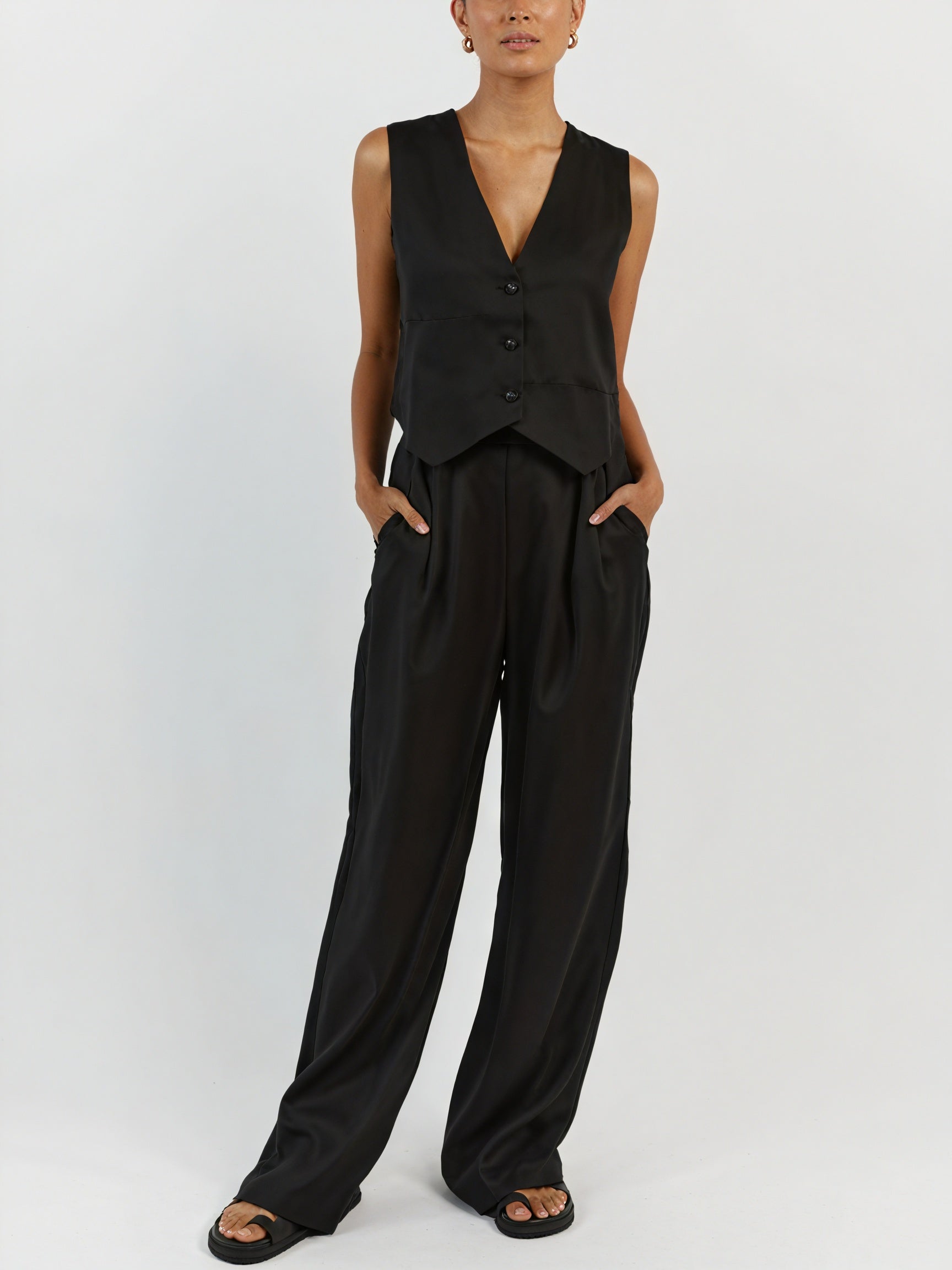 Wide-Leg Two-Piece Set with Sleeveless Vest