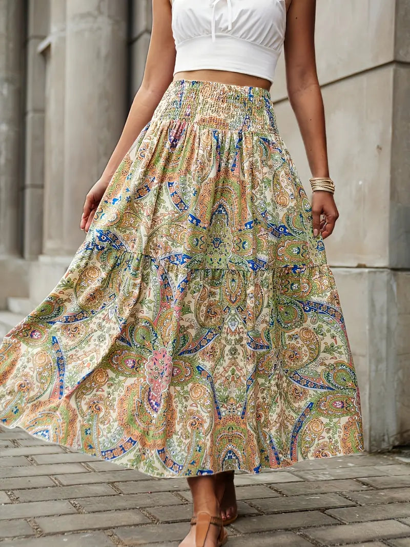 Bohemian Patterned A-Line Midi Skirt