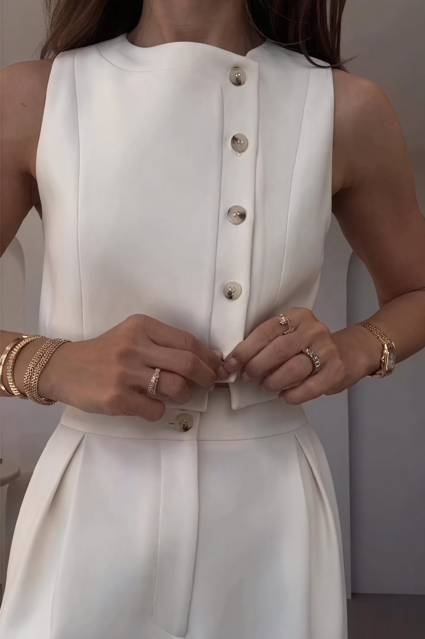 Modern Wide-Leg Suit - Sleeveless Crop Top