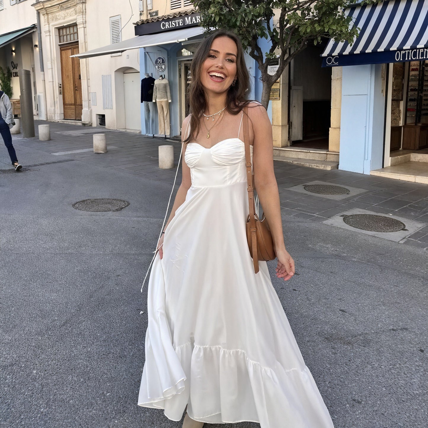 Basicfold Women's White Tiered Maxi Dress – Bustier Bodice, Spaghetti Straps-81821-9e13b2c1-4fce-445f-bc94-36919fb47b09