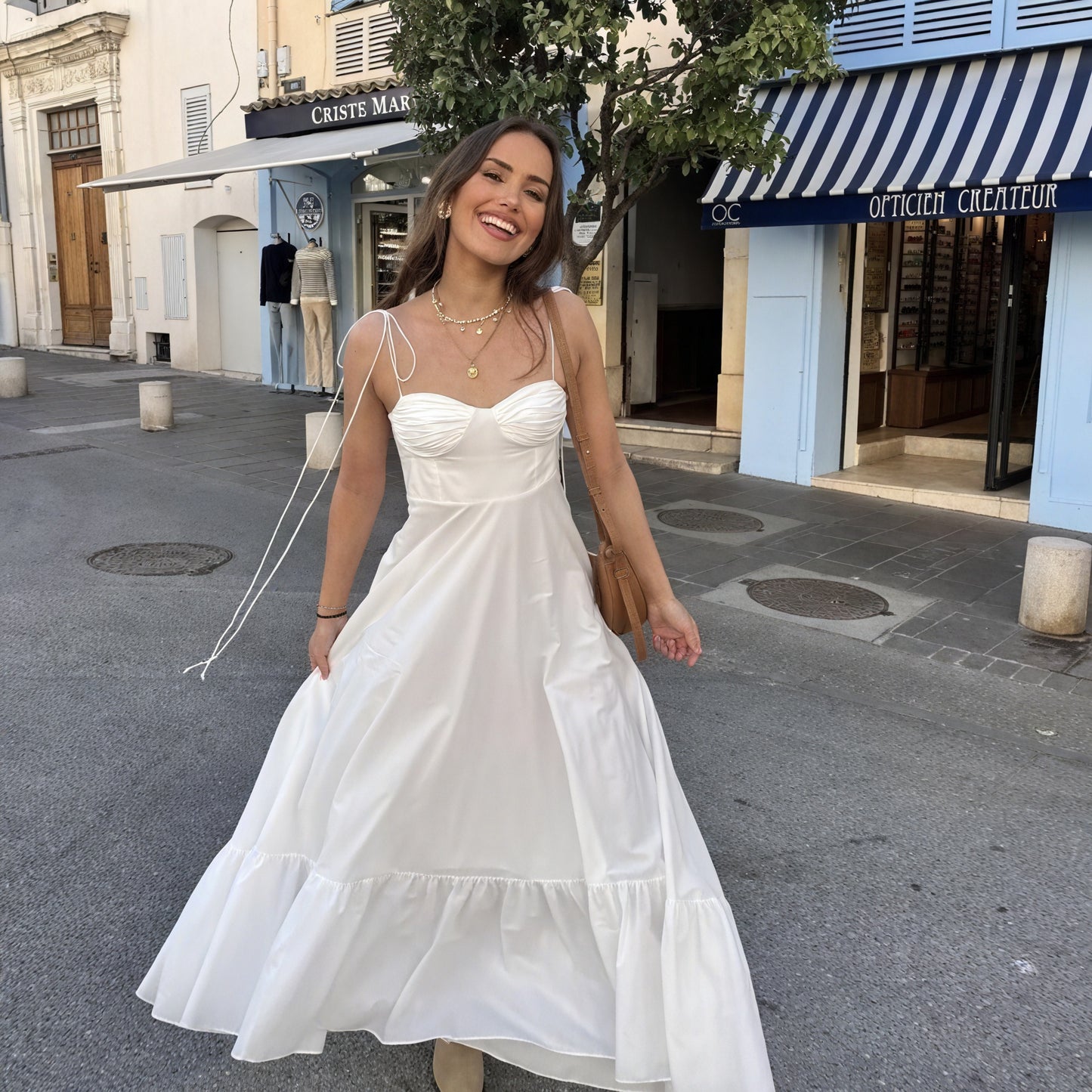 Basicfold Women's White Tiered Maxi Dress – Bustier Bodice, Spaghetti Straps-81821-4af97af2-202b-4c45-b807-32146c6a5a40