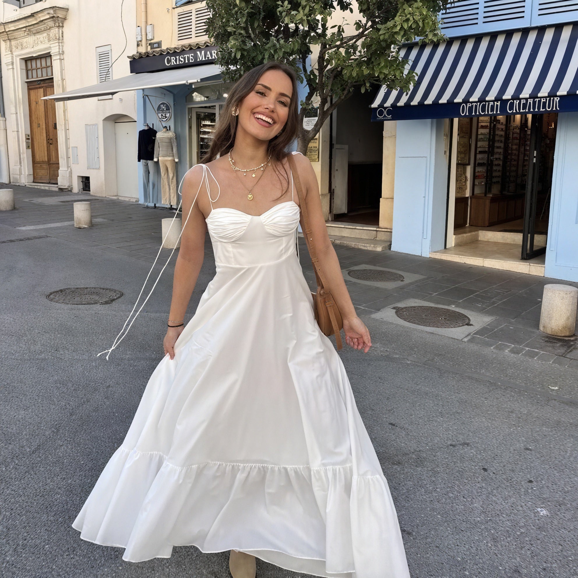 Basicfold Women's White Tiered Maxi Dress – Bustier Bodice, Spaghetti Straps-81821-4af97af2-202b-4c45-b807-32146c6a5a40