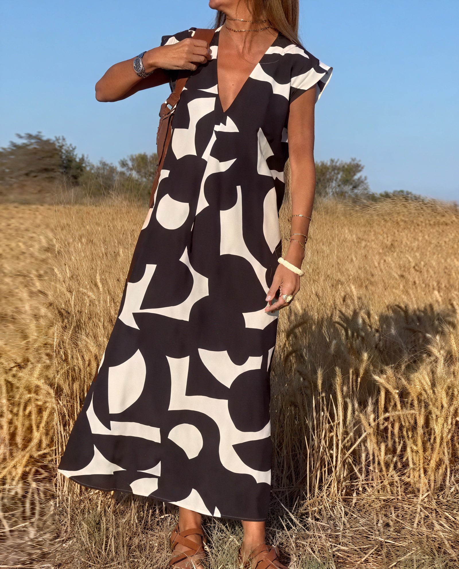 Abstract Pattern Flowing Maxi Dress