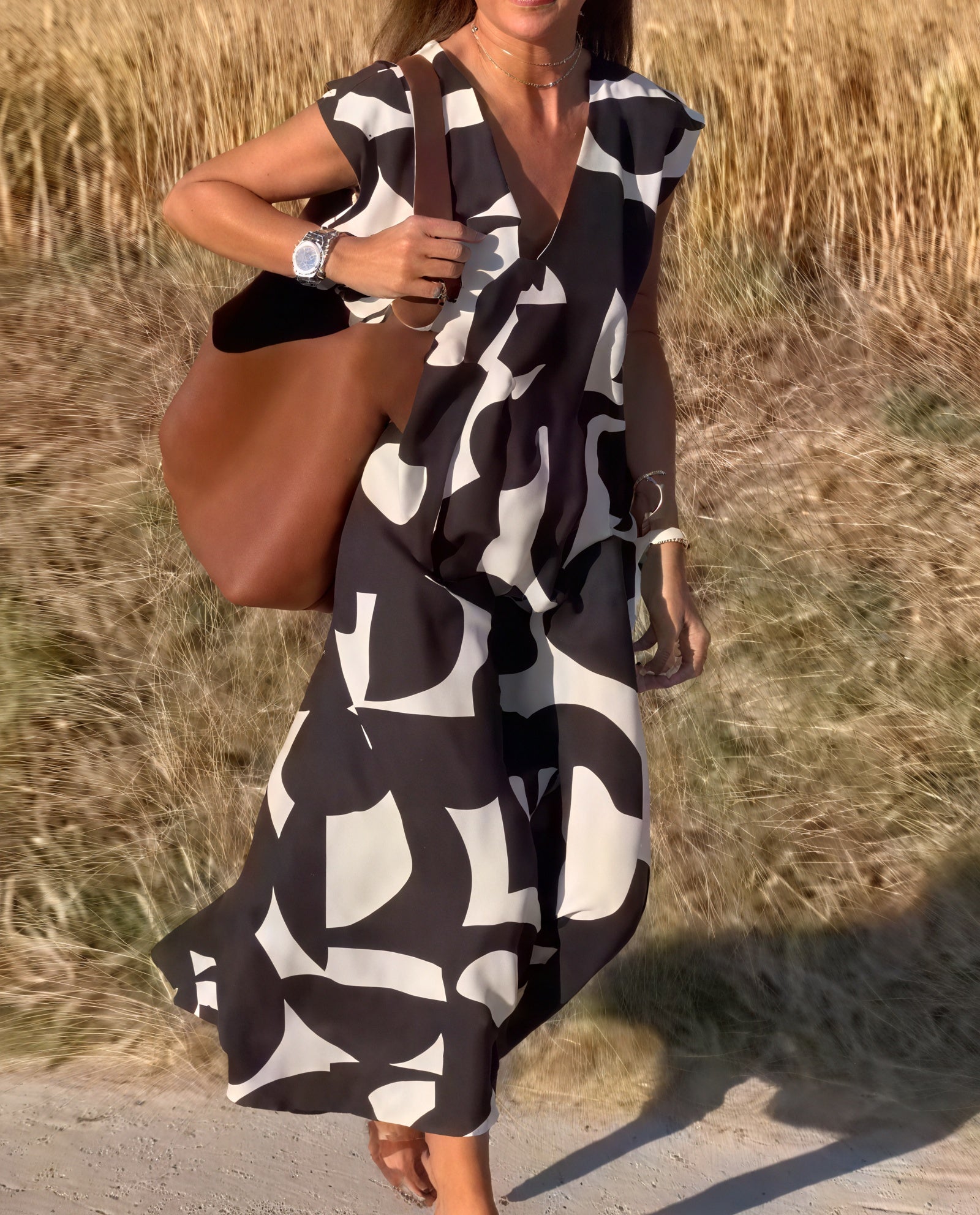 Abstract Pattern Flowing Maxi Dress