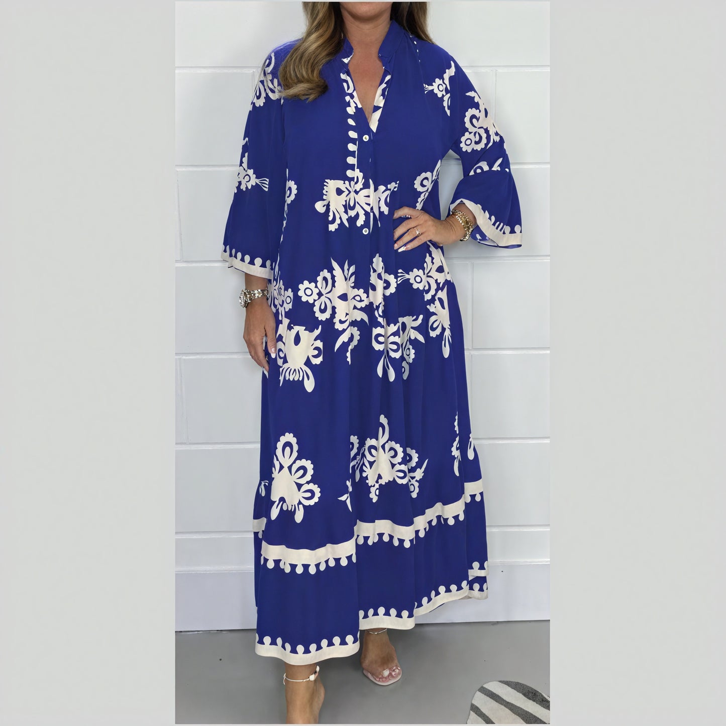 Flowing Floral Dress with Flared Sleeves