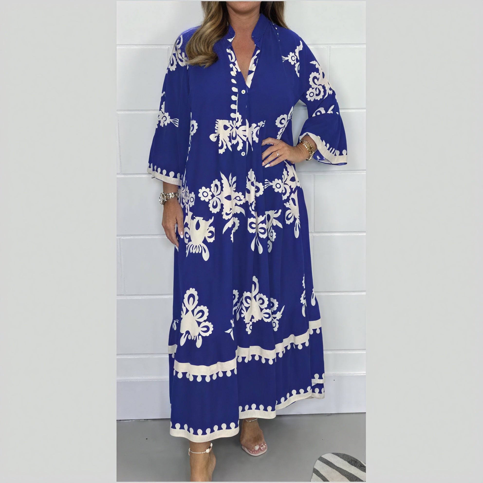 Flowing Floral Dress with Flared Sleeves