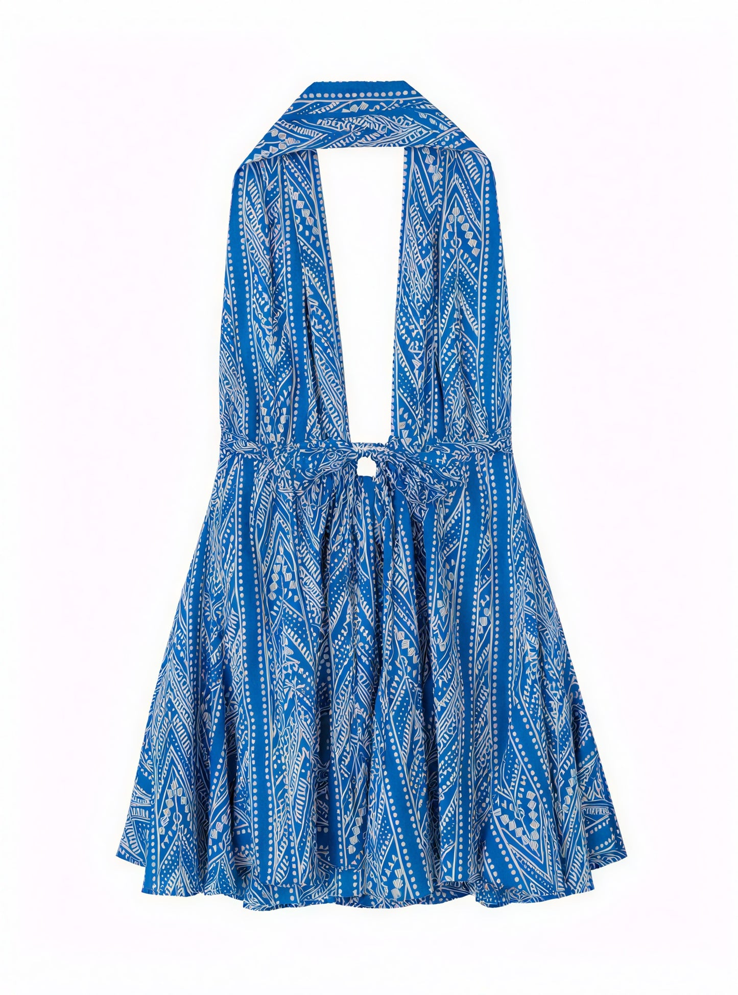 Patterned Halter A-Line Dress with Tie