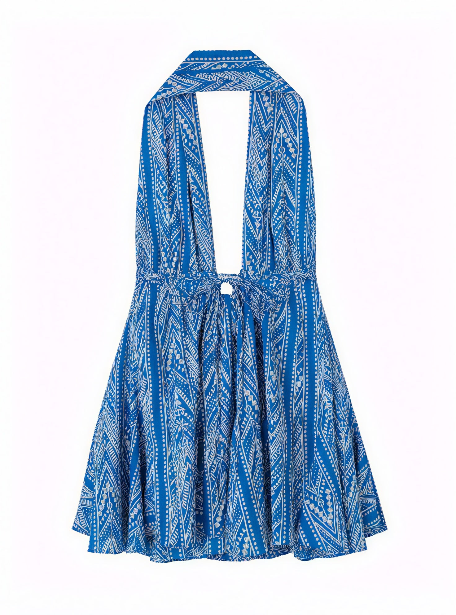 Patterned Halter A-Line Dress with Tie