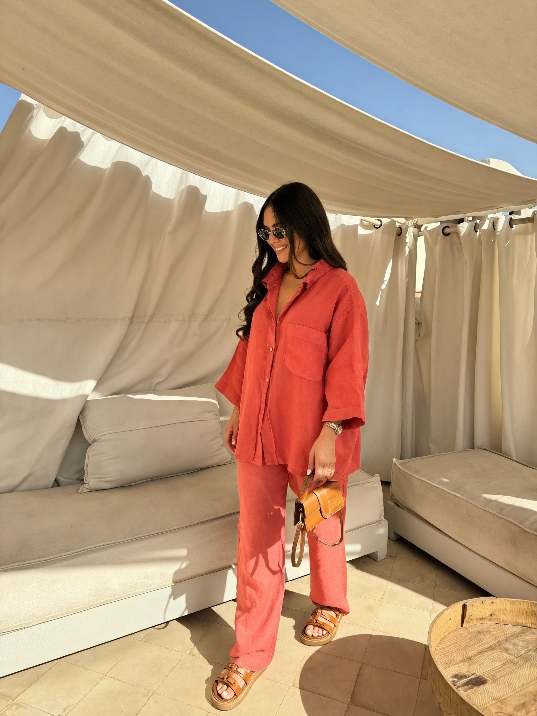 Women's Linen Two-Piece Outfit – Relaxed Button-Down Shirt & Pants Set, Basicfold-82126-86dcf713-bbfc-4060-97c8-345b3baadf04