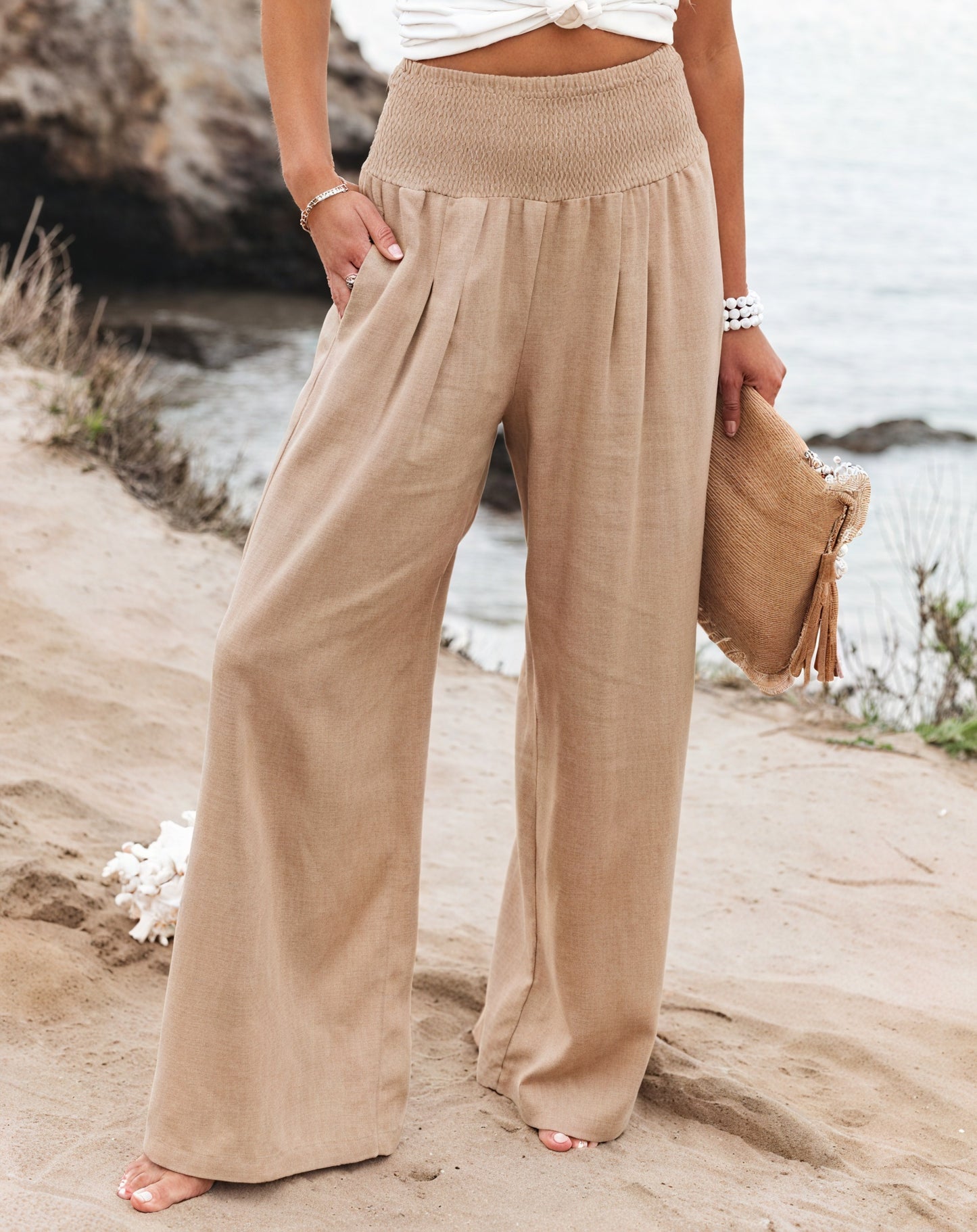 Flowing Wide-Leg Pants - High-Waisted Bottoms