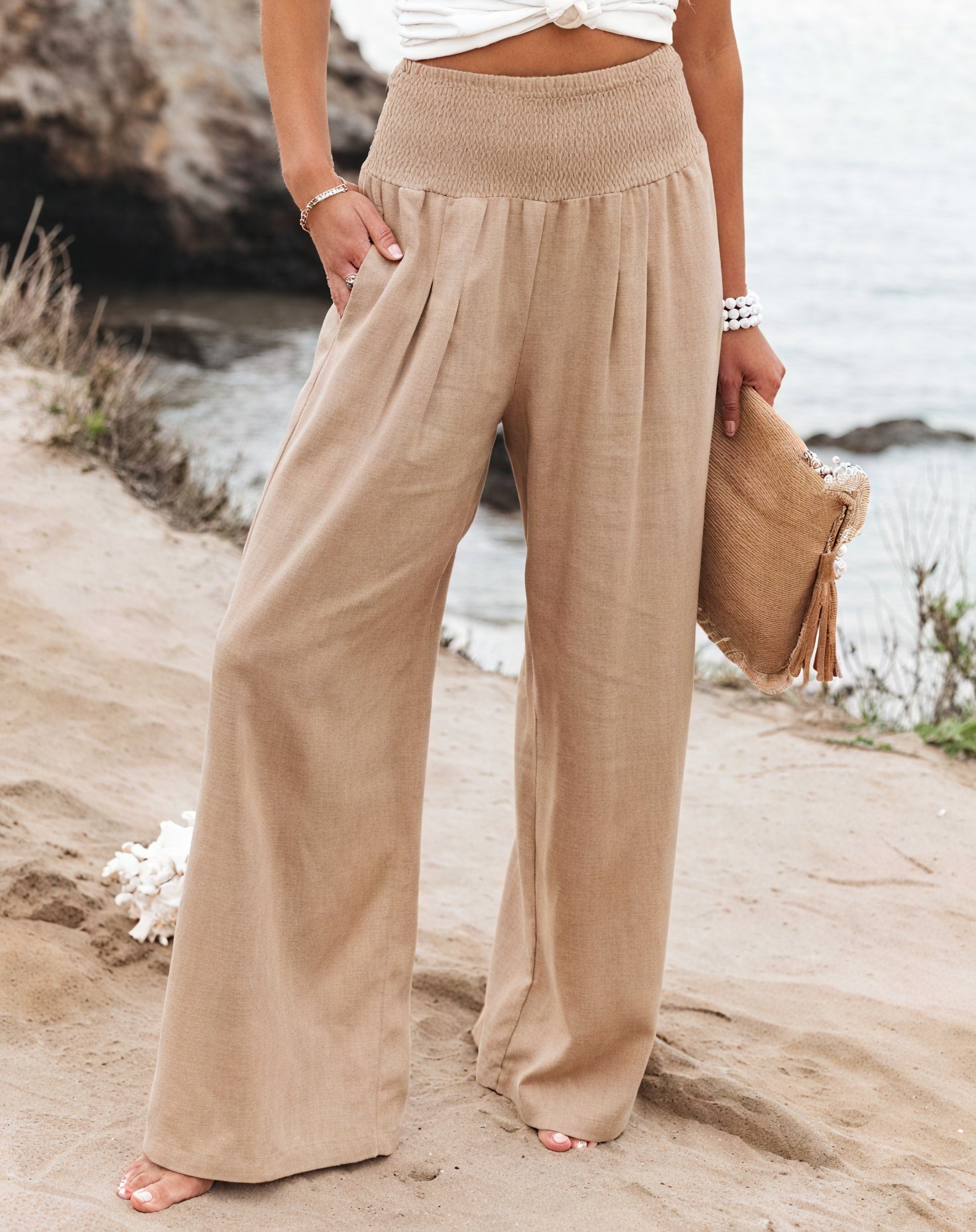 Flowing Wide-Leg Pants - High-Waisted Bottoms
