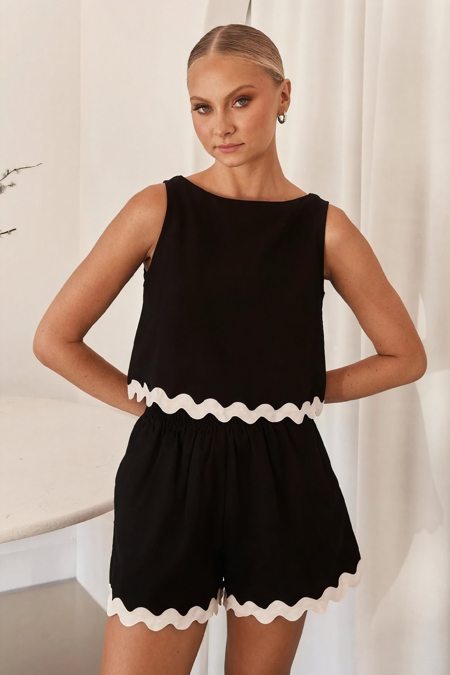 Scalloped Trim Two-Piece Set - High-Waisted