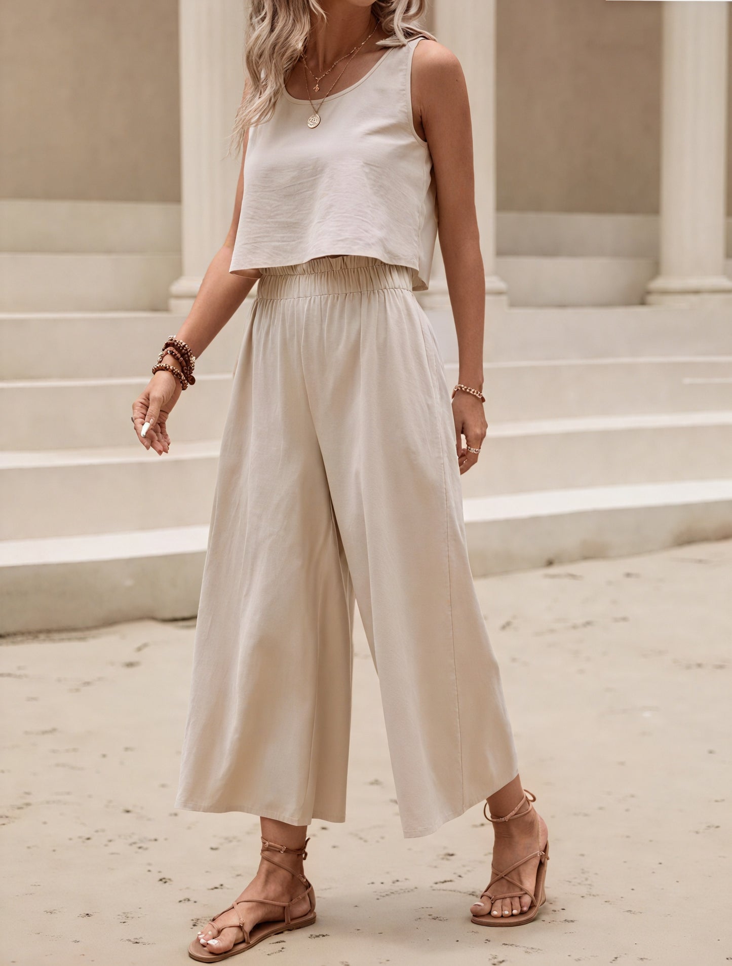 Relaxed Crop & Wide Leg Set - Linen Blend