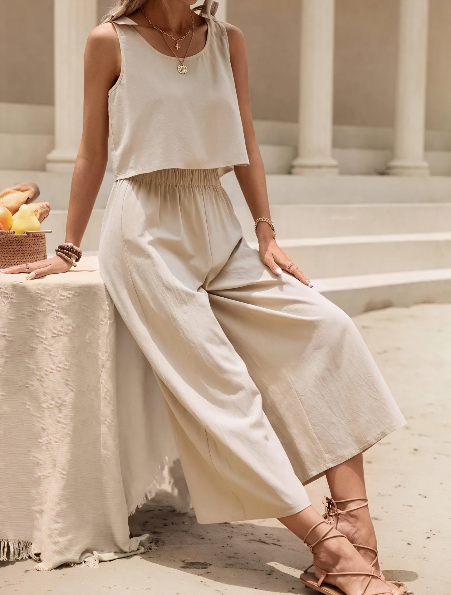 Relaxed Crop & Wide Leg Set - Linen Blend