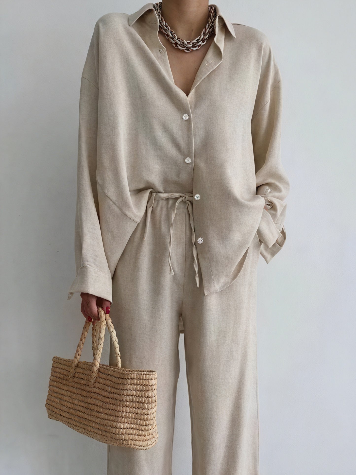 Relaxed Button-Down & Wide-Leg Trousers Set