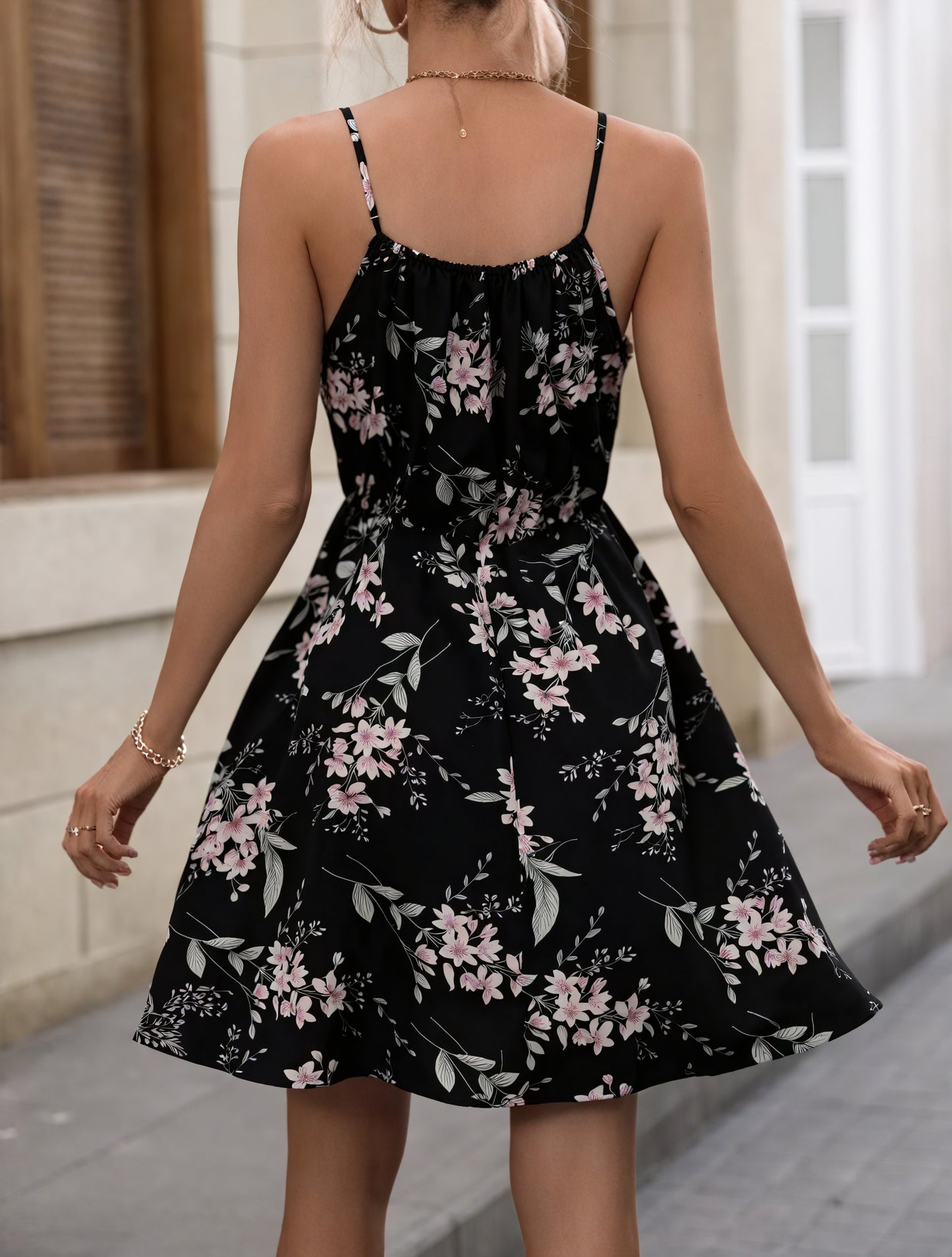 Floral Tie-Bust Dress - Sleeveless Above-Knee