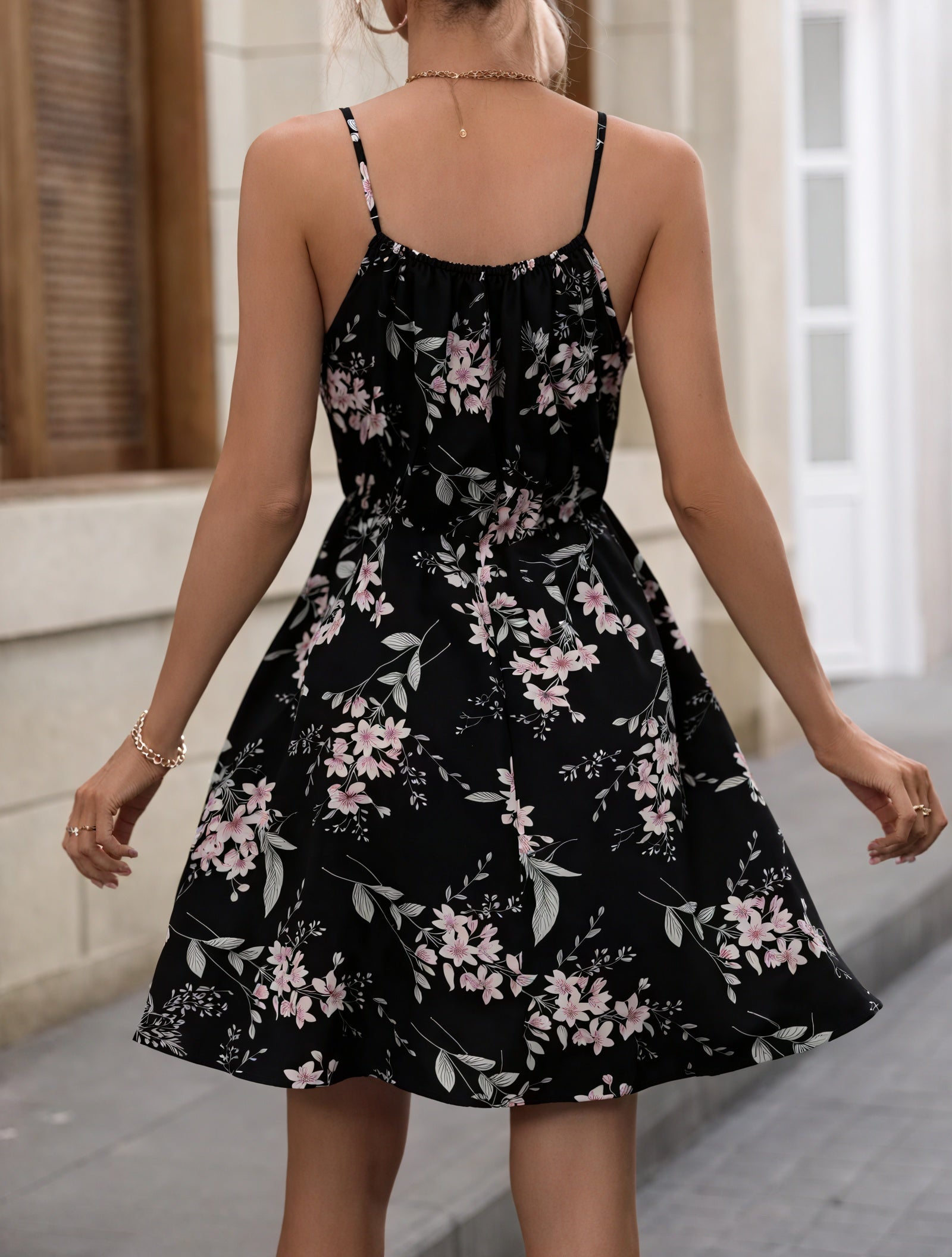 Floral Tie-Bust Dress - Sleeveless Above-Knee