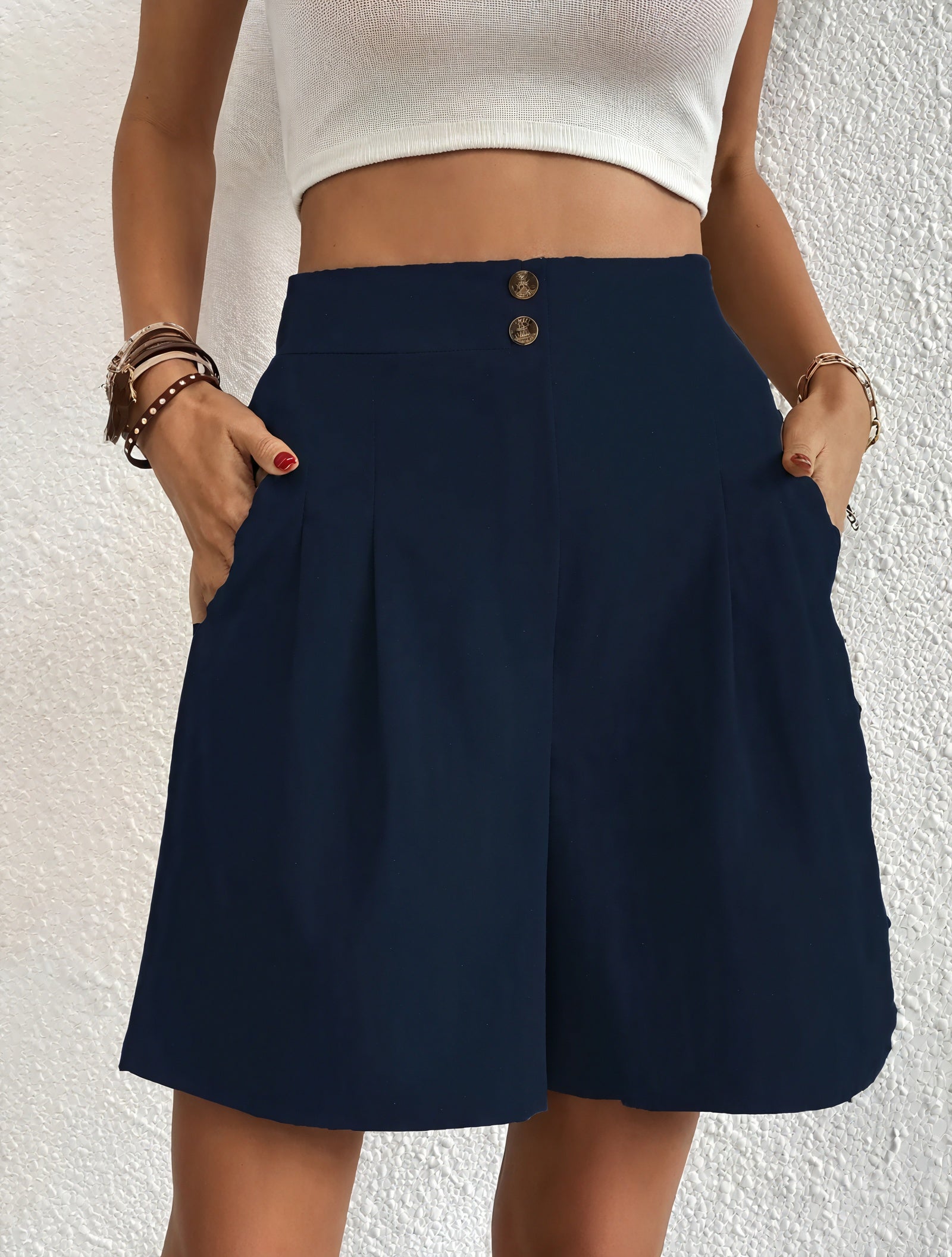 High-Waisted Pleated Wide Leg Shorts