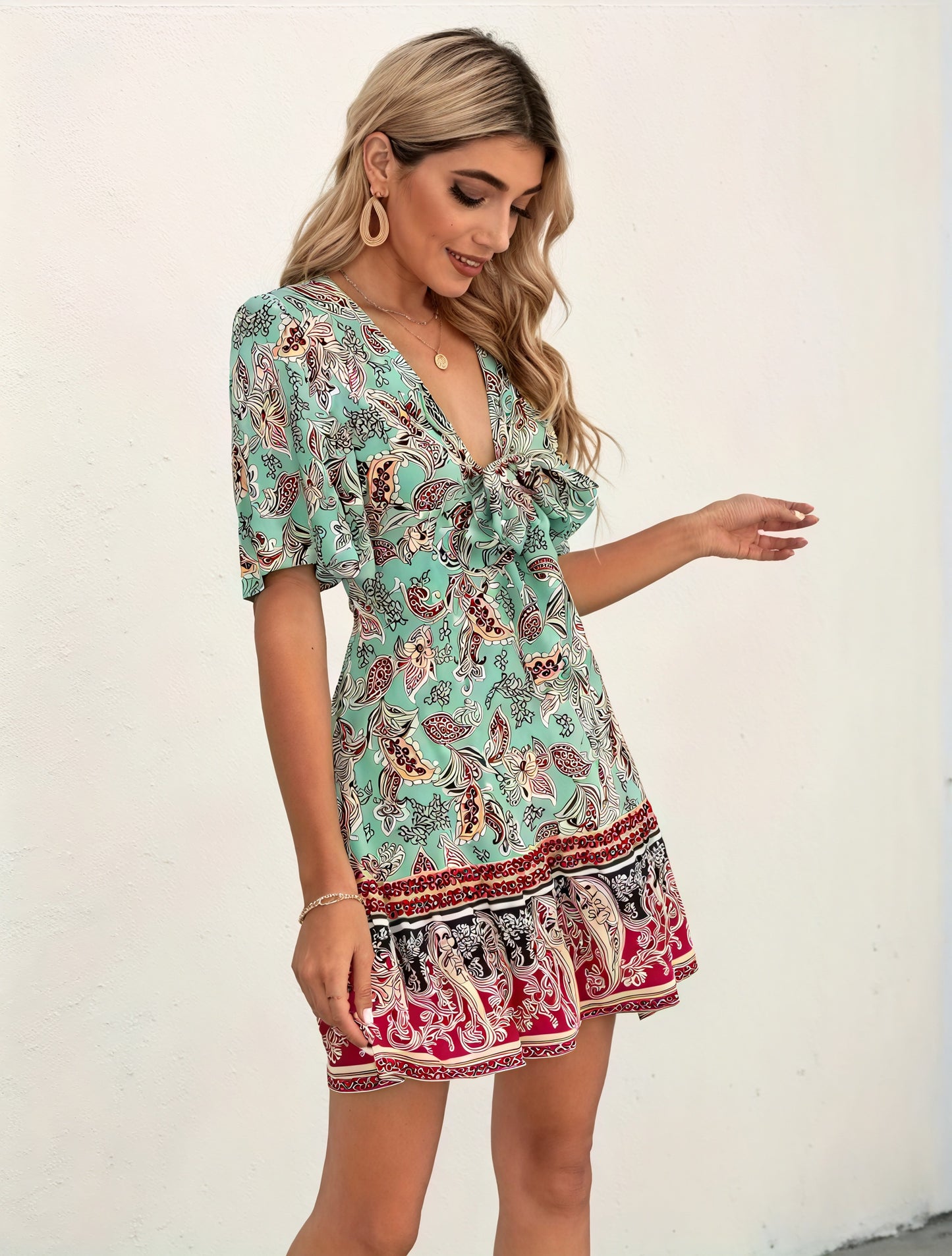 Floral Paisley V-Neck Flared Dress
