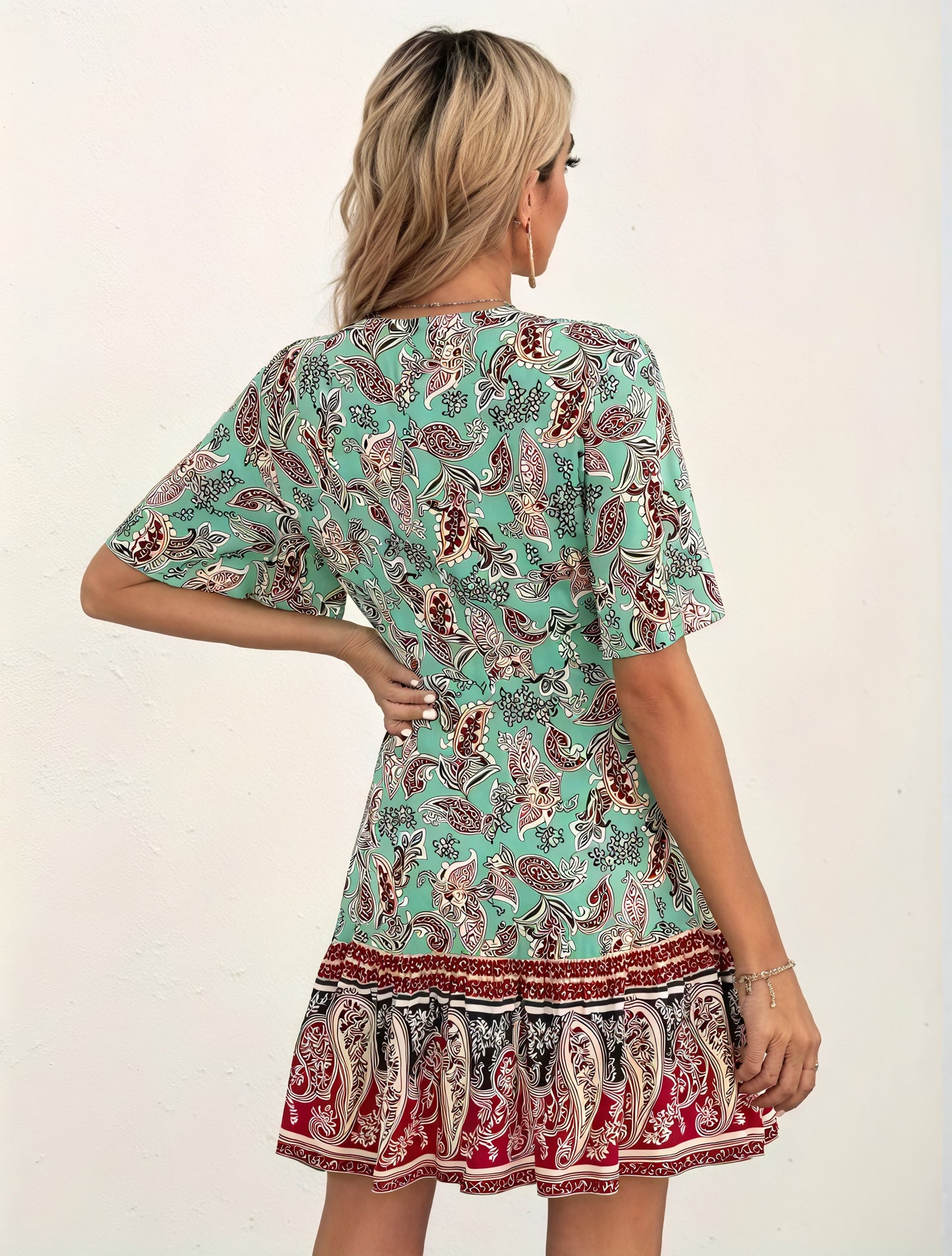 Floral Paisley V-Neck Flared Dress