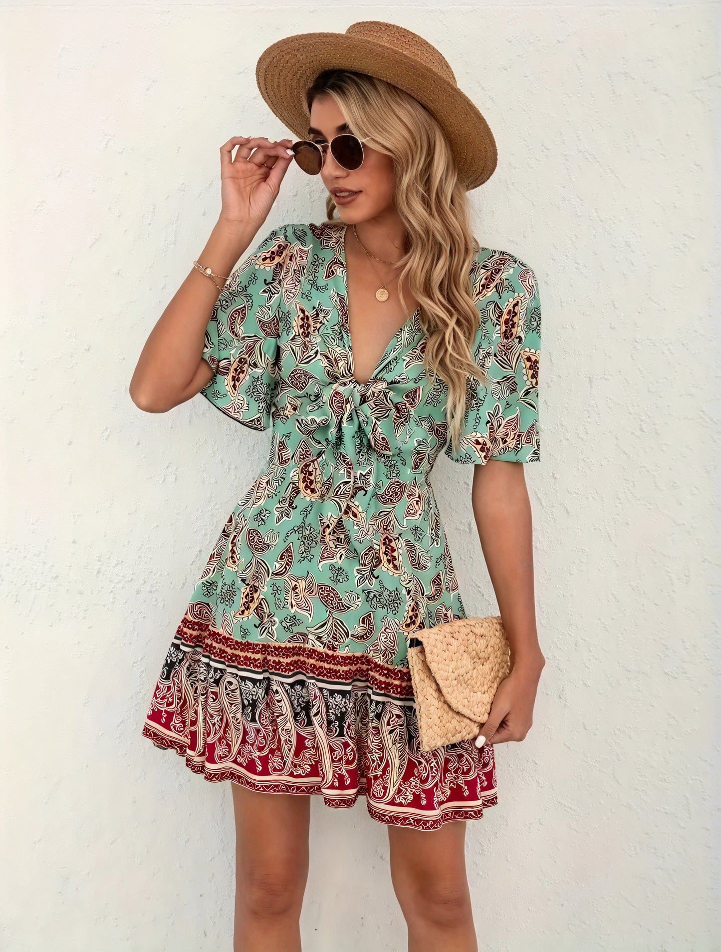 Floral Paisley V-Neck Flared Dress