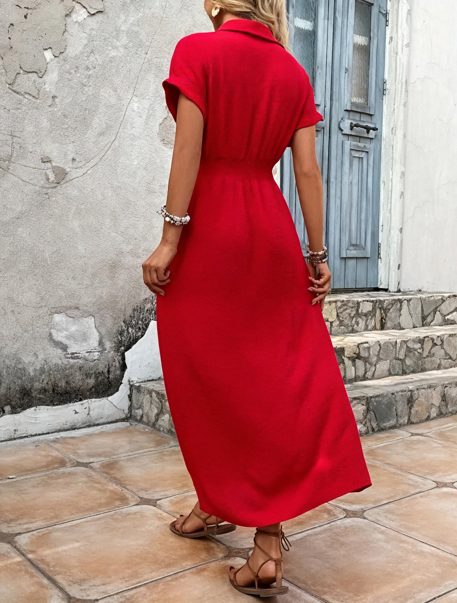 Button-Down Midi Dress with Twist-Waist