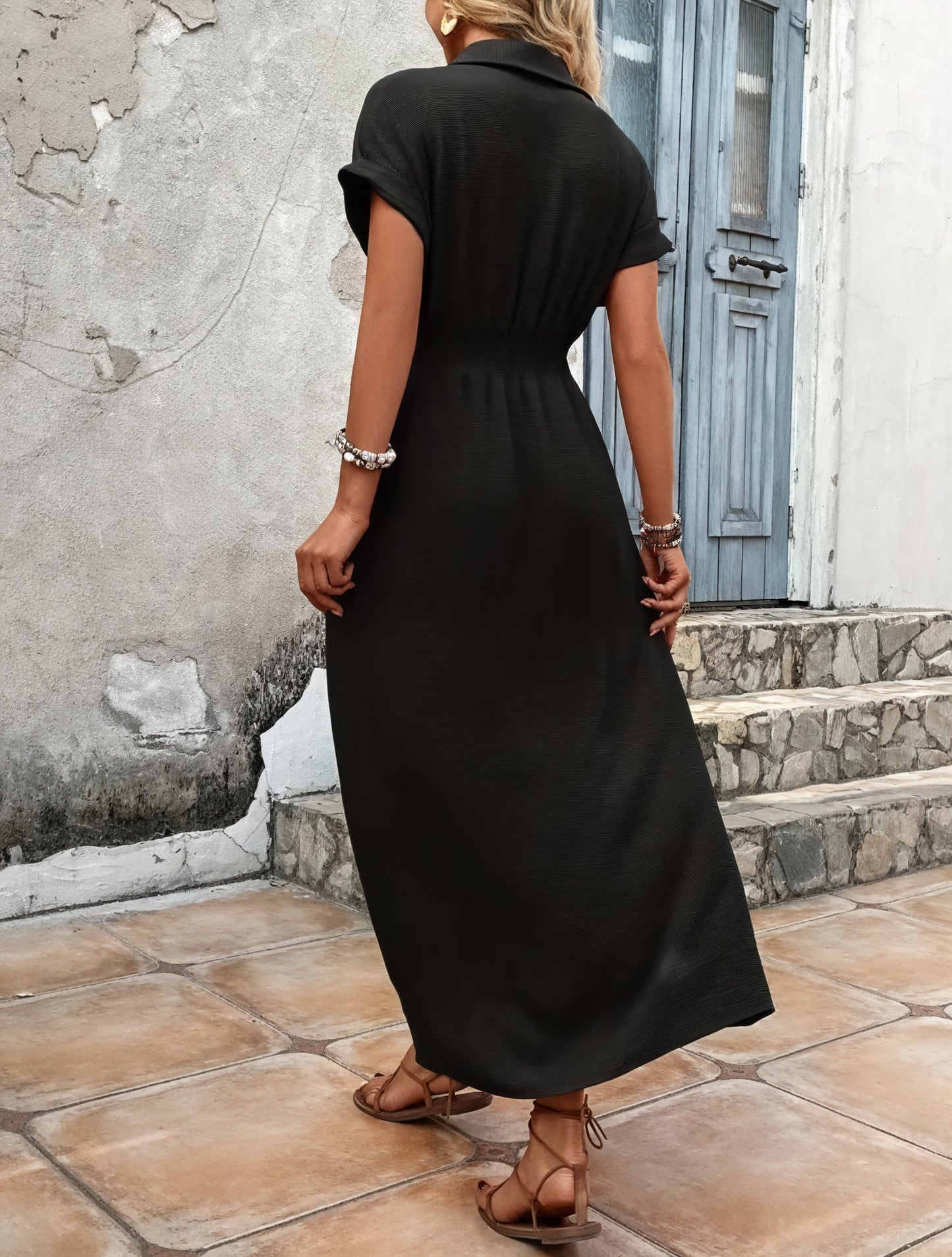 Button-Down Midi Dress with Twist-Waist