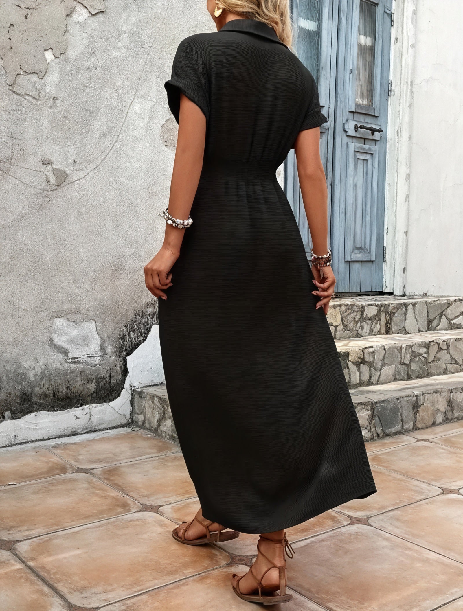 Button-Down Midi Dress with Twist-Waist