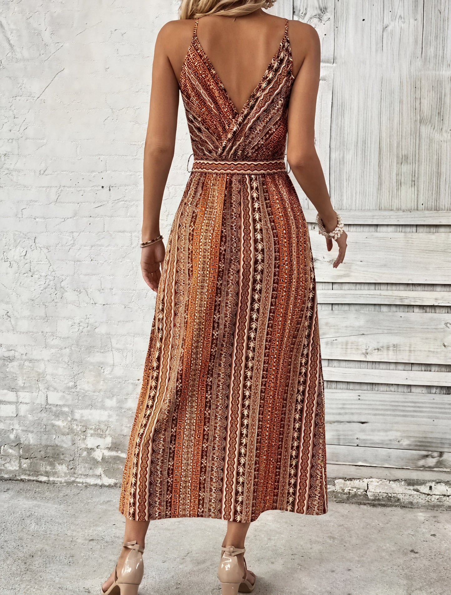 Bohemian Maxi Dress - Wrap Bodice, Side Slits