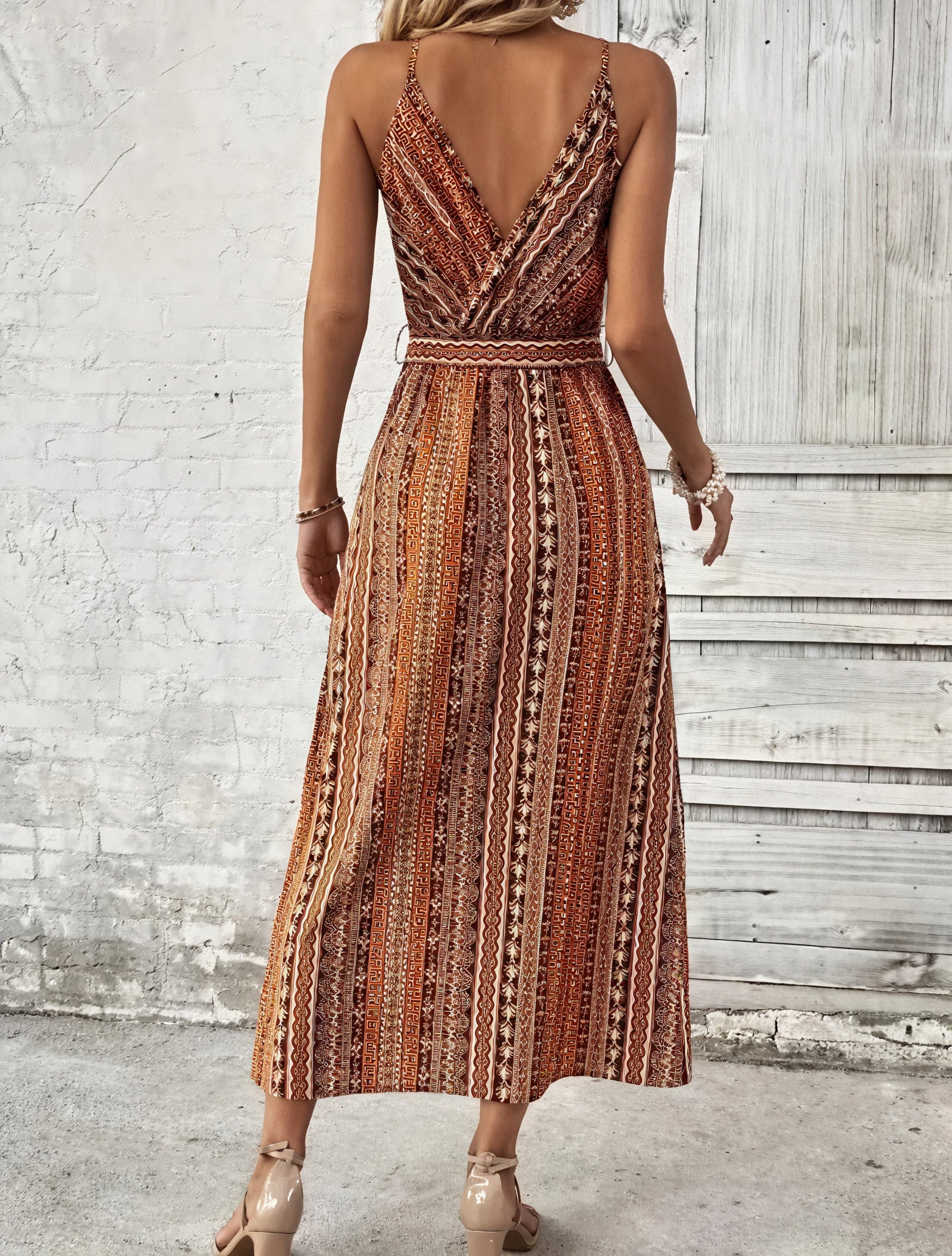 Bohemian Maxi Dress - Wrap Bodice, Side Slits