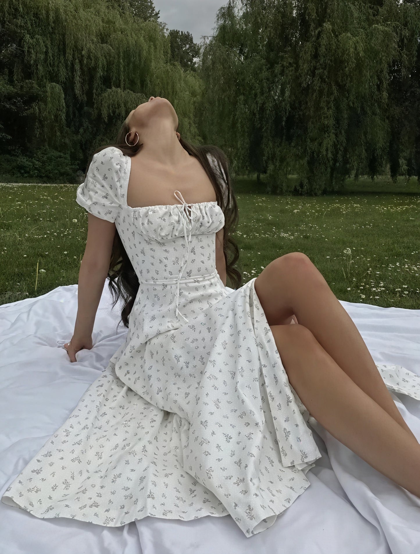 Floral Dress Square Neck Puff Sleeve Tie Bust High Slit Romantic Summer Garden Party-82654-dccc2520-7857-4702-bc86-f3fc7a67be2c