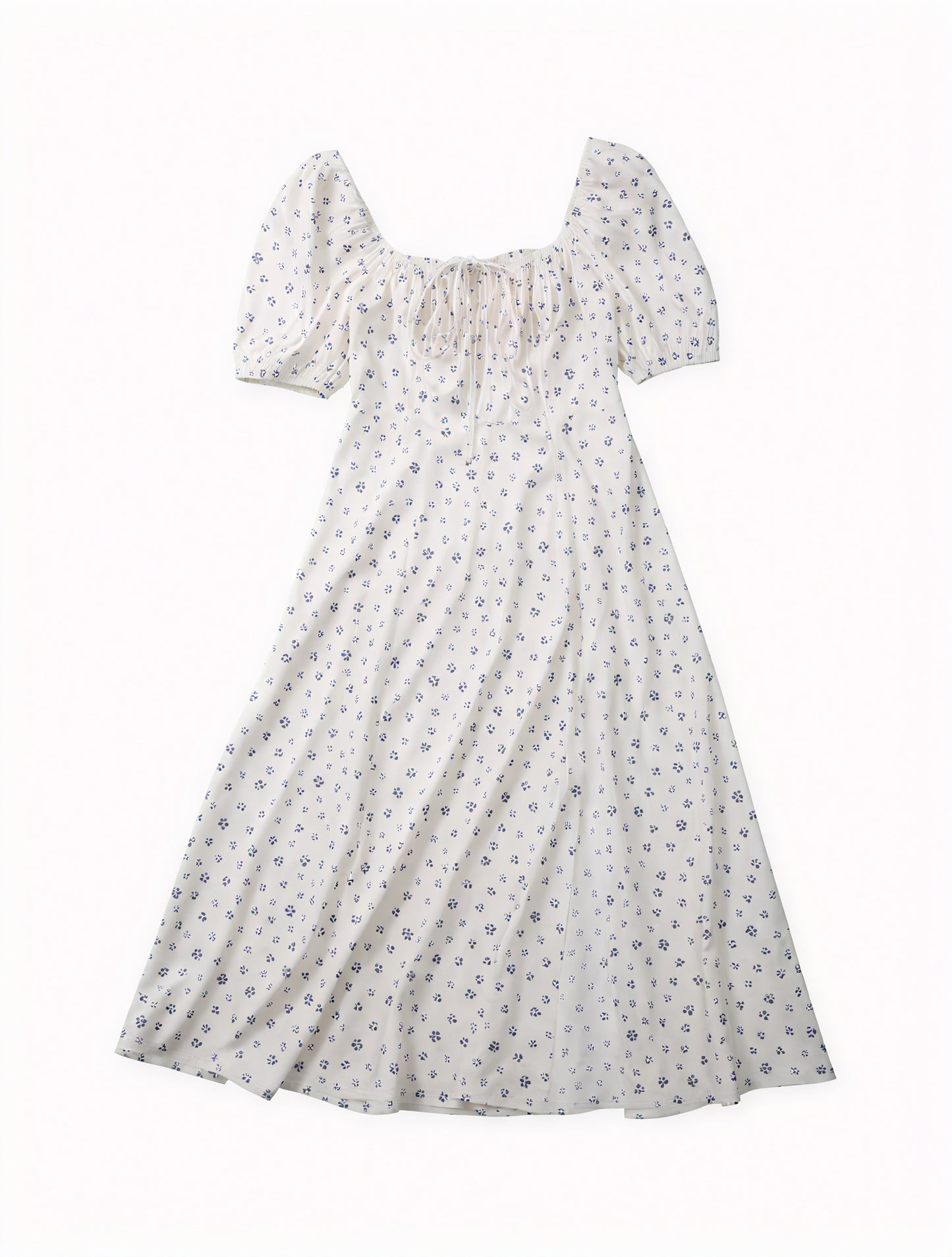 Floral Dress Square Neck Puff Sleeve Tie Bust High Slit Romantic Summer Garden Party-82654-ef05ad92-0744-410a-ad85-94d147092514