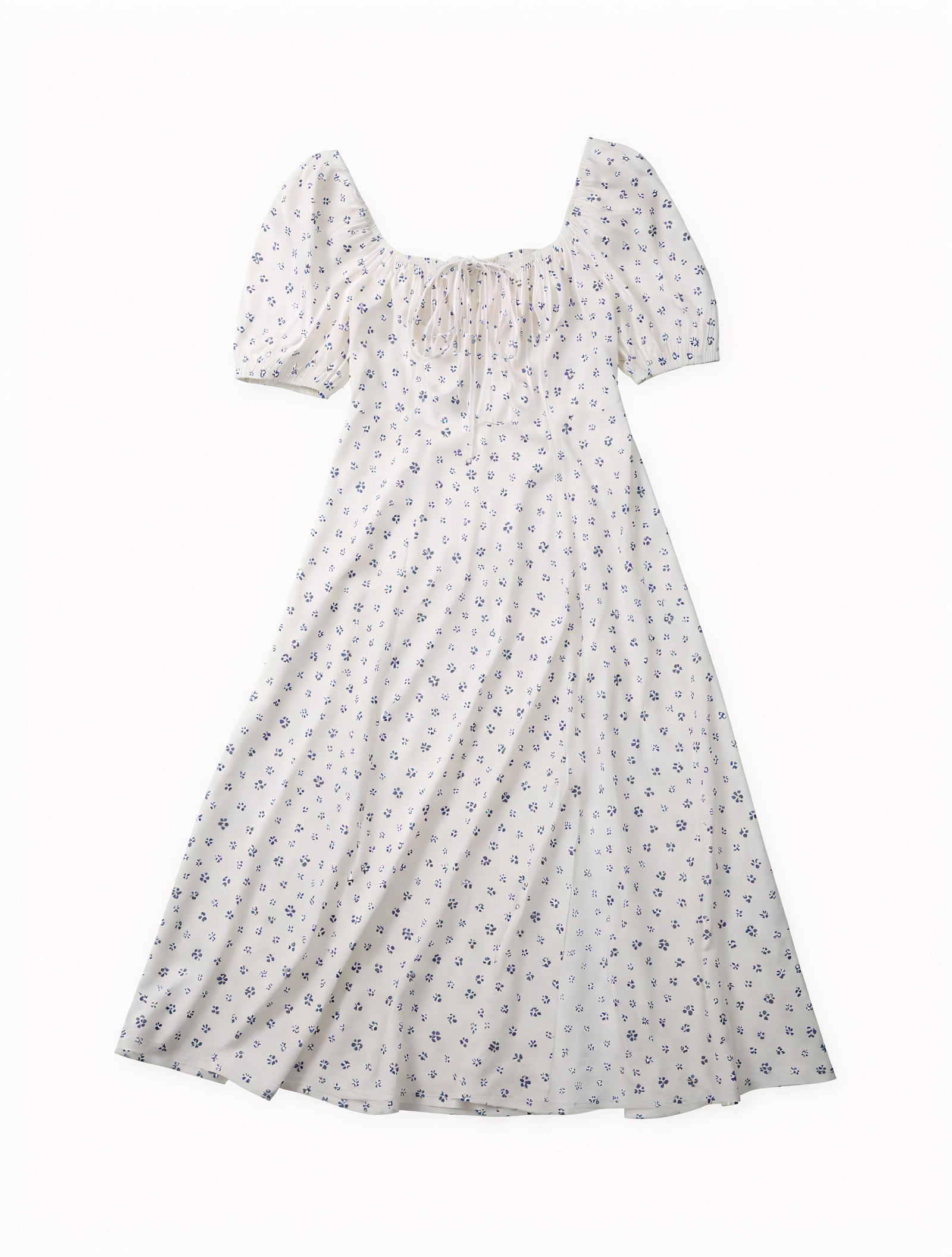 Floral Dress Square Neck Puff Sleeve Tie Bust High Slit Romantic Summer Garden Party-82654-ef05ad92-0744-410a-ad85-94d147092514