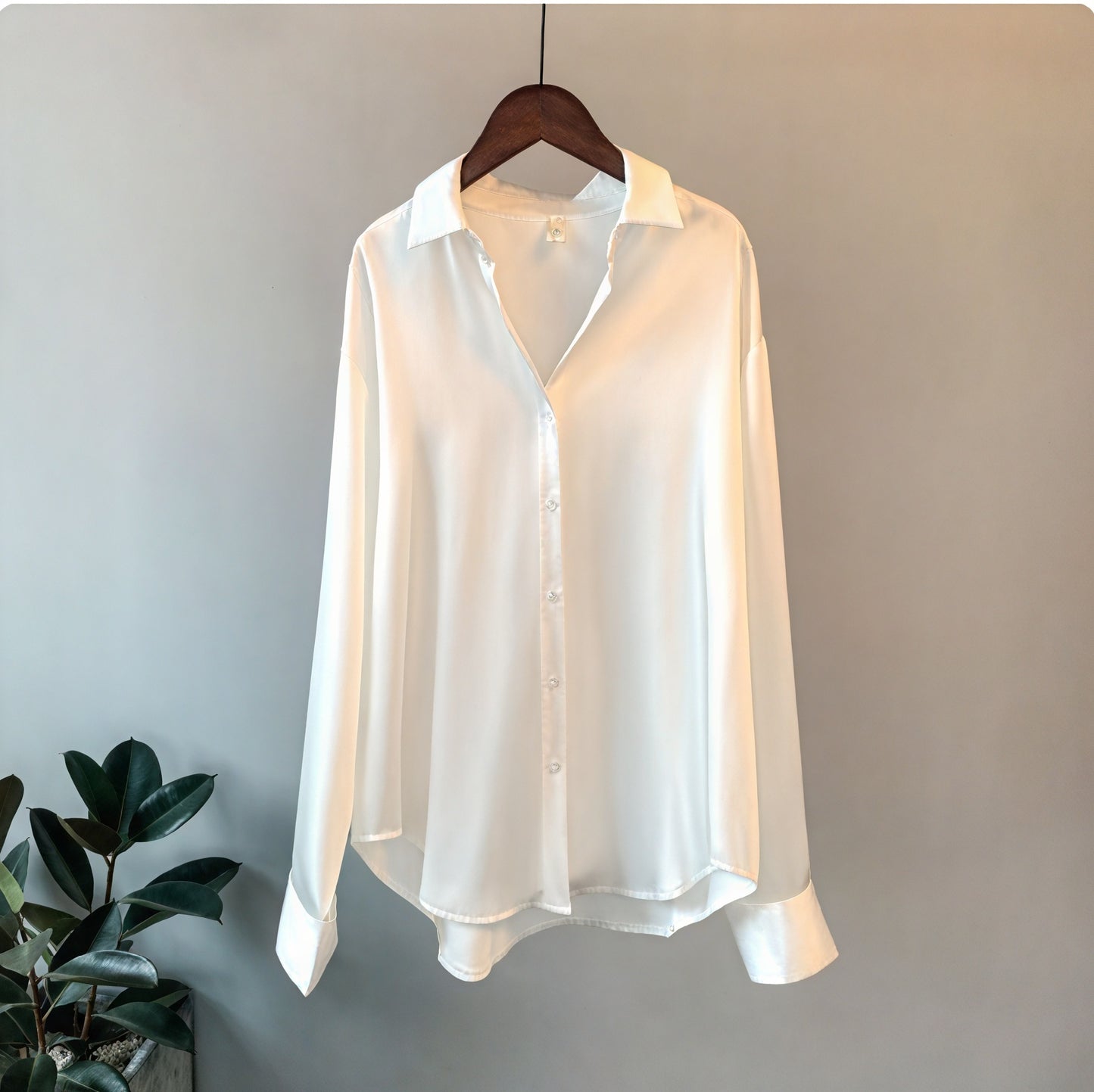 Silky Button-Down Top - Classic Collar