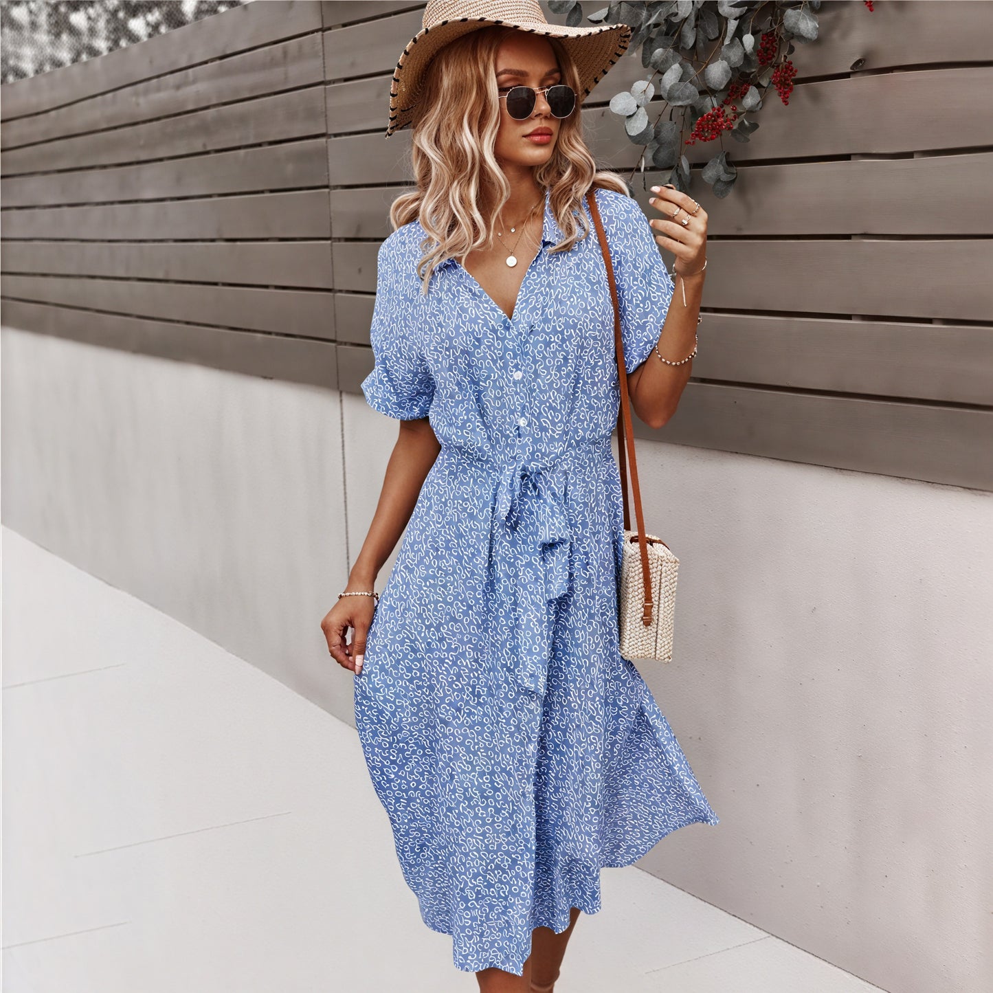 Floral Midi Dress with Tie Waist