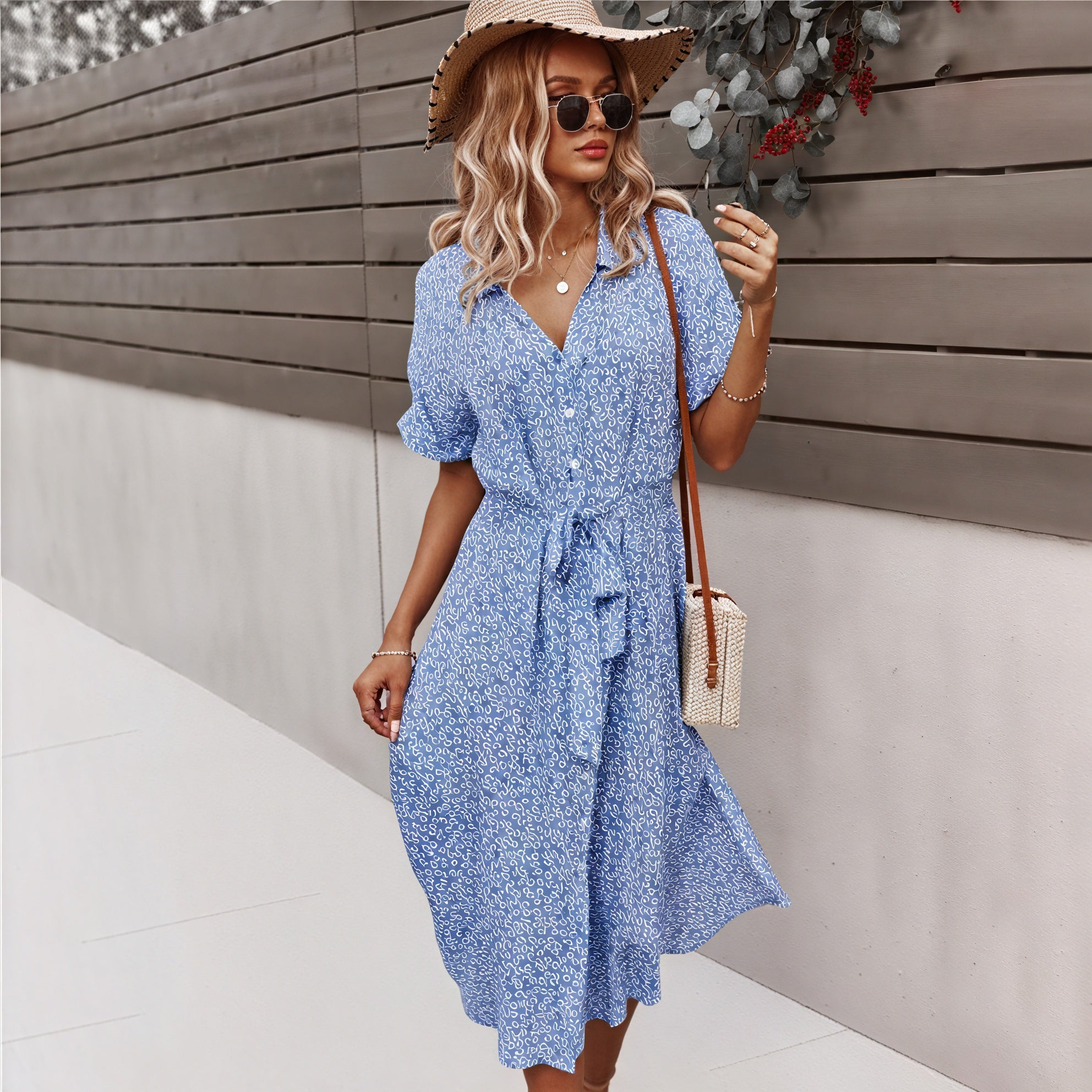 Floral Midi Dress with Tie Waist